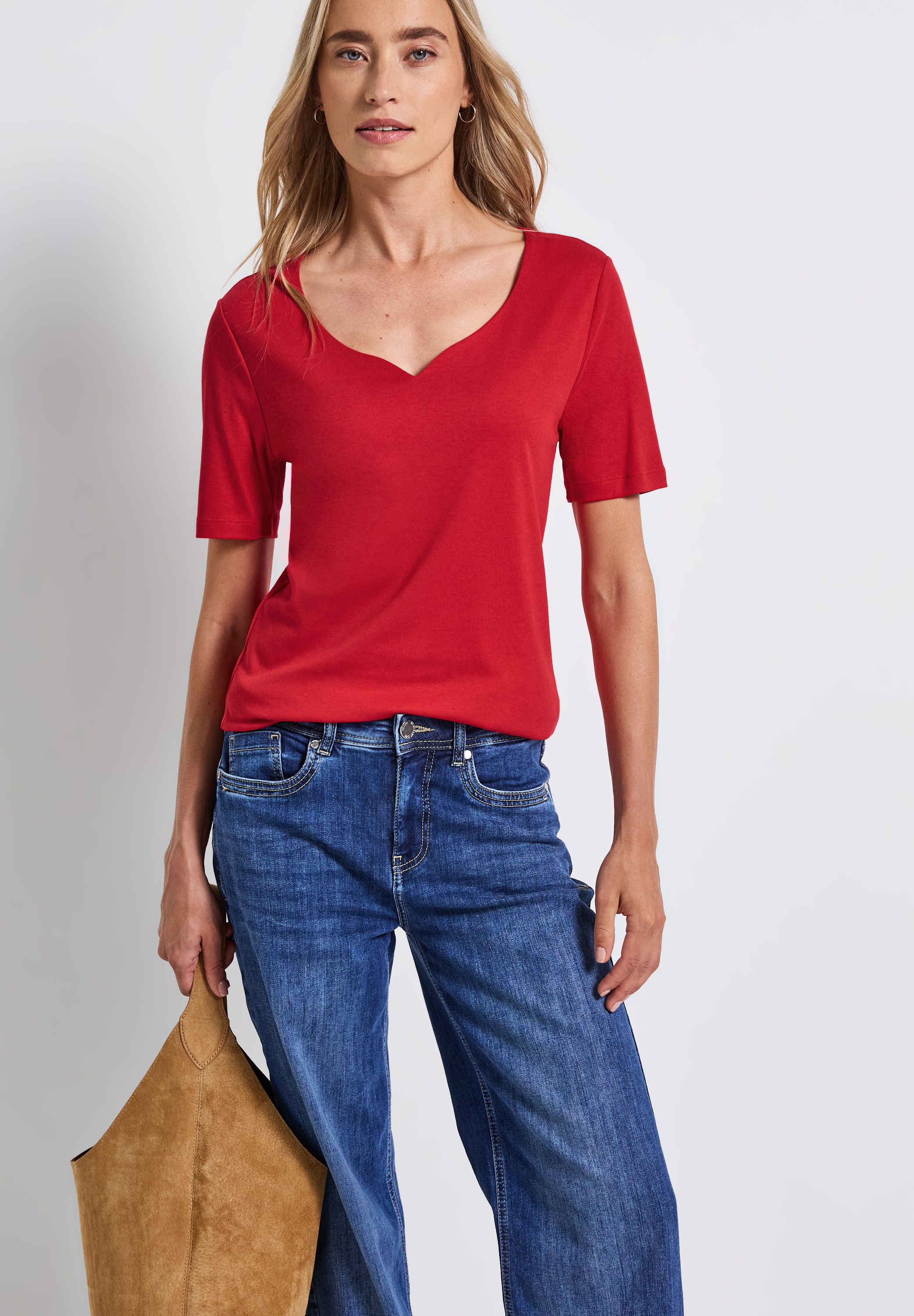 STREET ONE T-Shirt, mit Herzausschnitt, Sommershirt