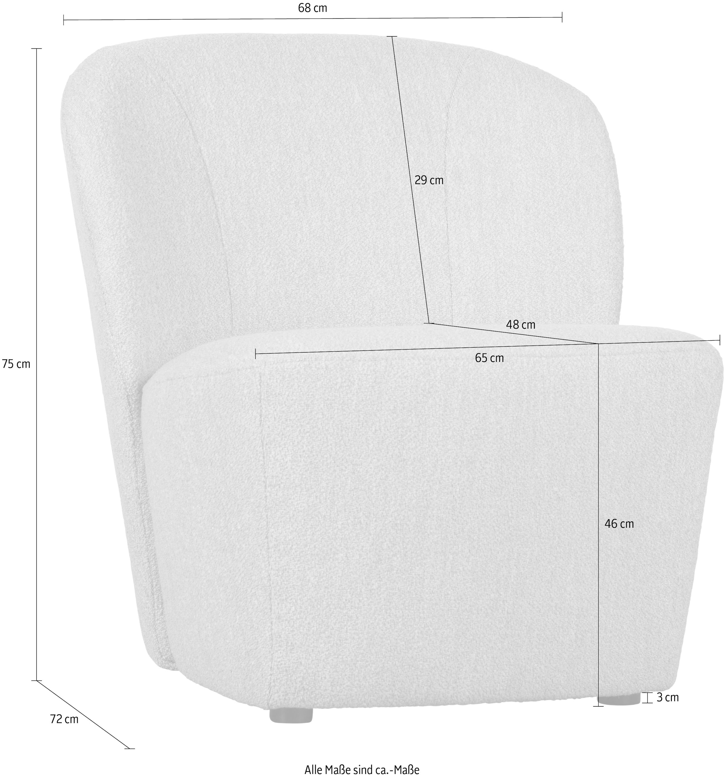WOOOD Loungesessel »Lofty mit Bouclé-Bezug und Hartholzrahmen B 68 x T 72 x H 75 cm« Hohe Verschleißfestigkeit, Sitzhöhe 42 cm, separates Rückenkissen