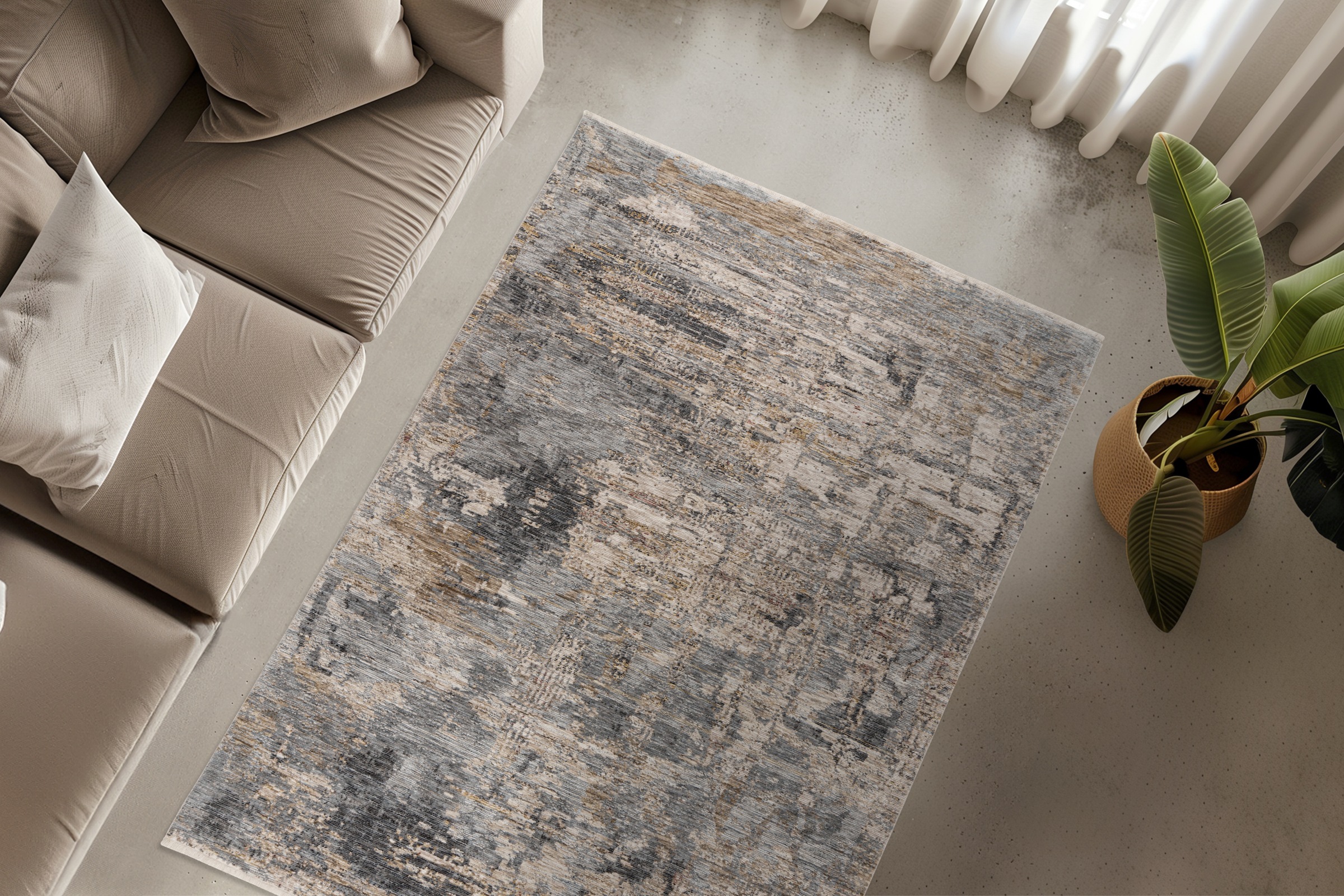 Teppich OBSESSION "My Picasso 698", blau, B:200cm H:10mm L:290cm, Polyester, Teppiche, Teppich, modernes abstraktes Design, Hoch-Tief Effekt, mit Fransen