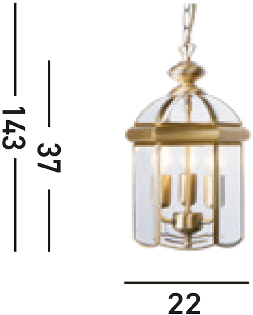 Searchlight Hängeleuchte »Bevelled Lantern 3Lt Pendant - Antique Brass Metal & Glass« E14 1 Stk.