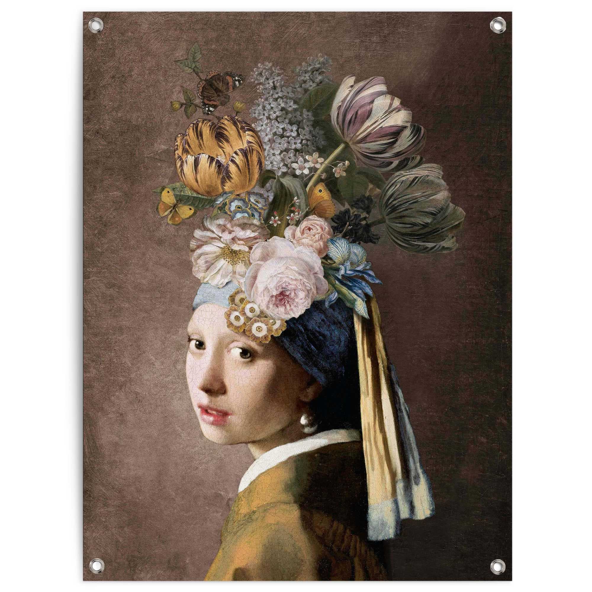 Perlenohrring«, Poster Balkon Reinders! Outdoor für bestellen »Vermeer mit oder | Garten Blumenmädchen BAUR dem