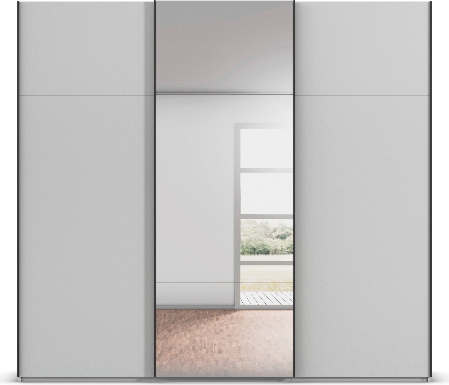 rauch Schwebetürenschrank »Kleiderschrank Schrank Garderobe Schlafzimmerschrank CONTIDO«, (in 3 verschiedenen Ausstattungen BASIC/CLASSIC/PREMIUM), aus hochwertigem Material in 6 Breiten 2 Griff-Farben MADE IN GERMANY