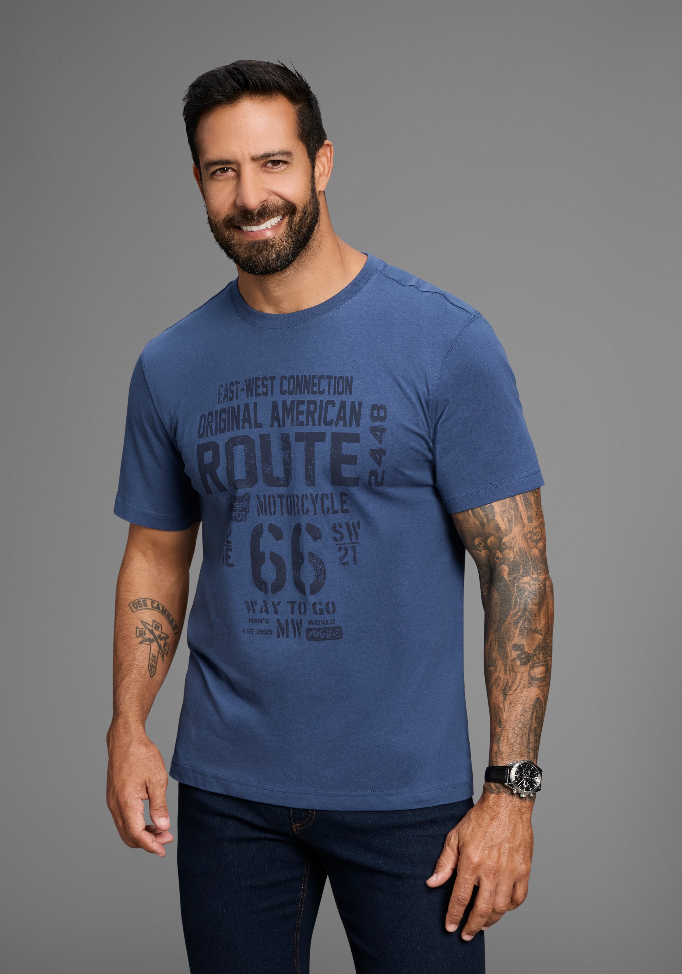 Mans World Rundhalsshirt, kurzärmelig, lässige Passform, bedruckt, Rundhals günstig online kaufen