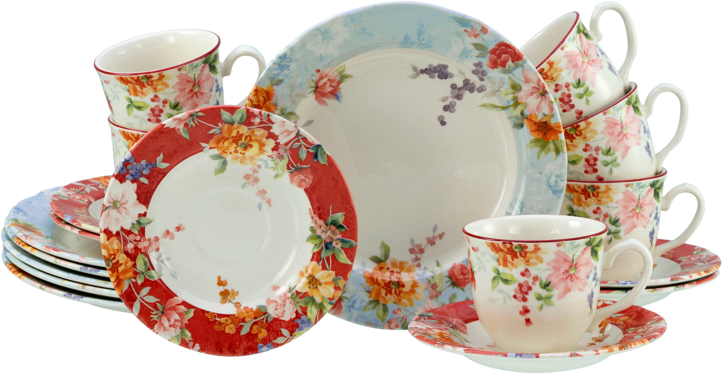 CREATABLE Kaffeeservice "Crimson Bunt, Service 18-tlg.", 18bunt, Geschirr-Sets, Blütendekor, Designklassiker
