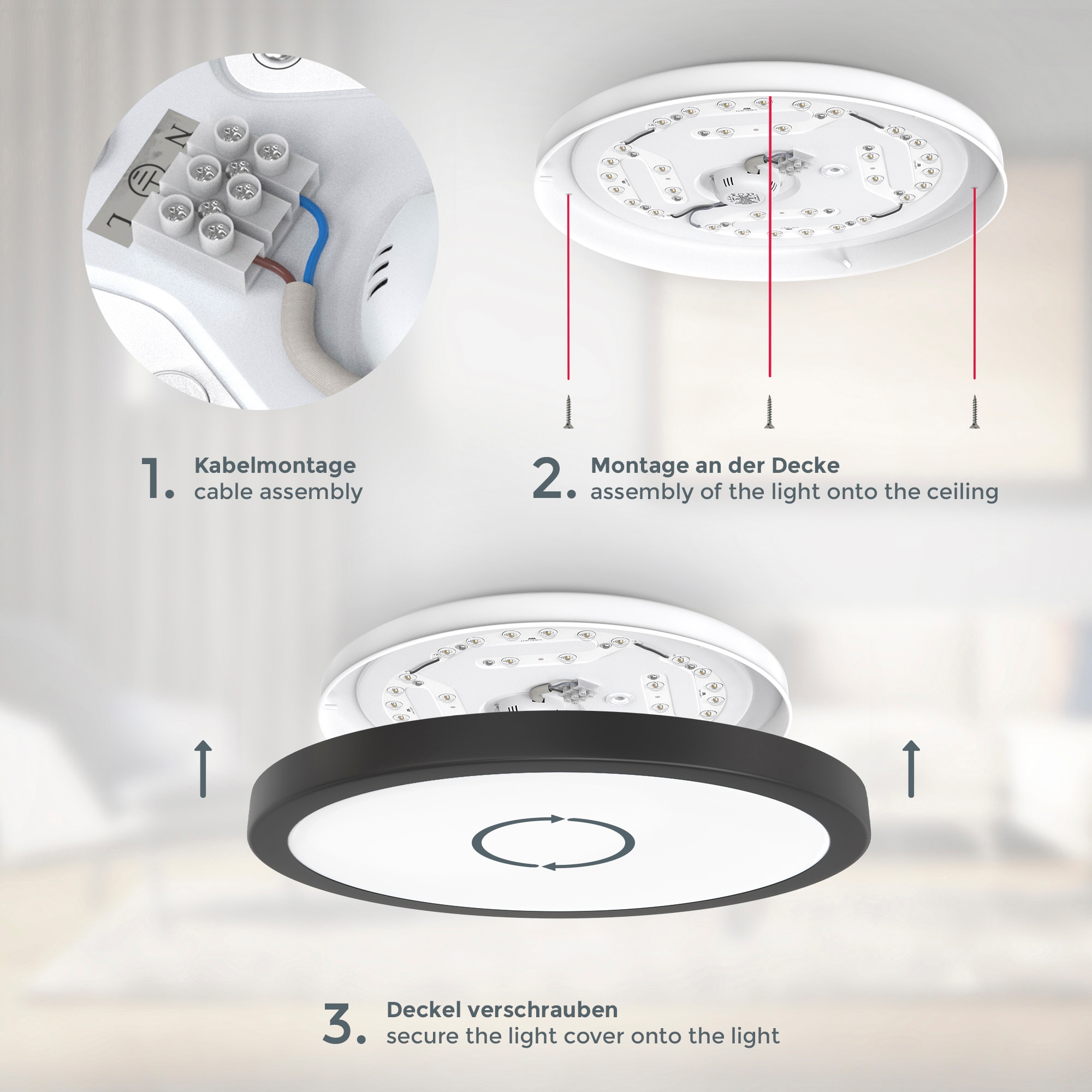 B.K.Licht LED Deckenleuchte  inkl. 24 Watt LED Modul fest integriert, 4.000K, 3.000lm, Ø 38,00 cm