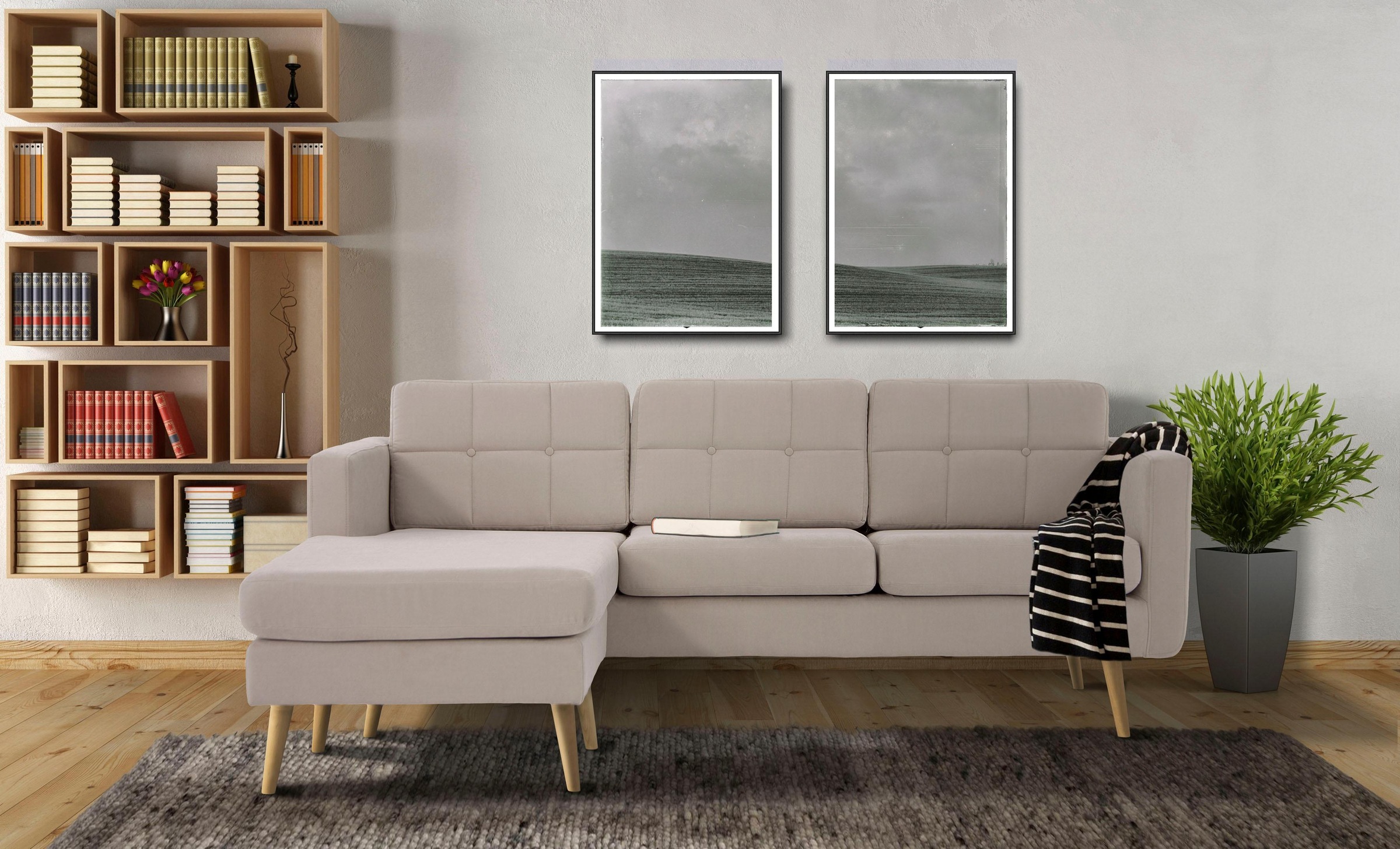 Home affaire Ecksofa »Brest L-Form«, mit Knopfheftung und Steppung im Rücken, geradliniges Design