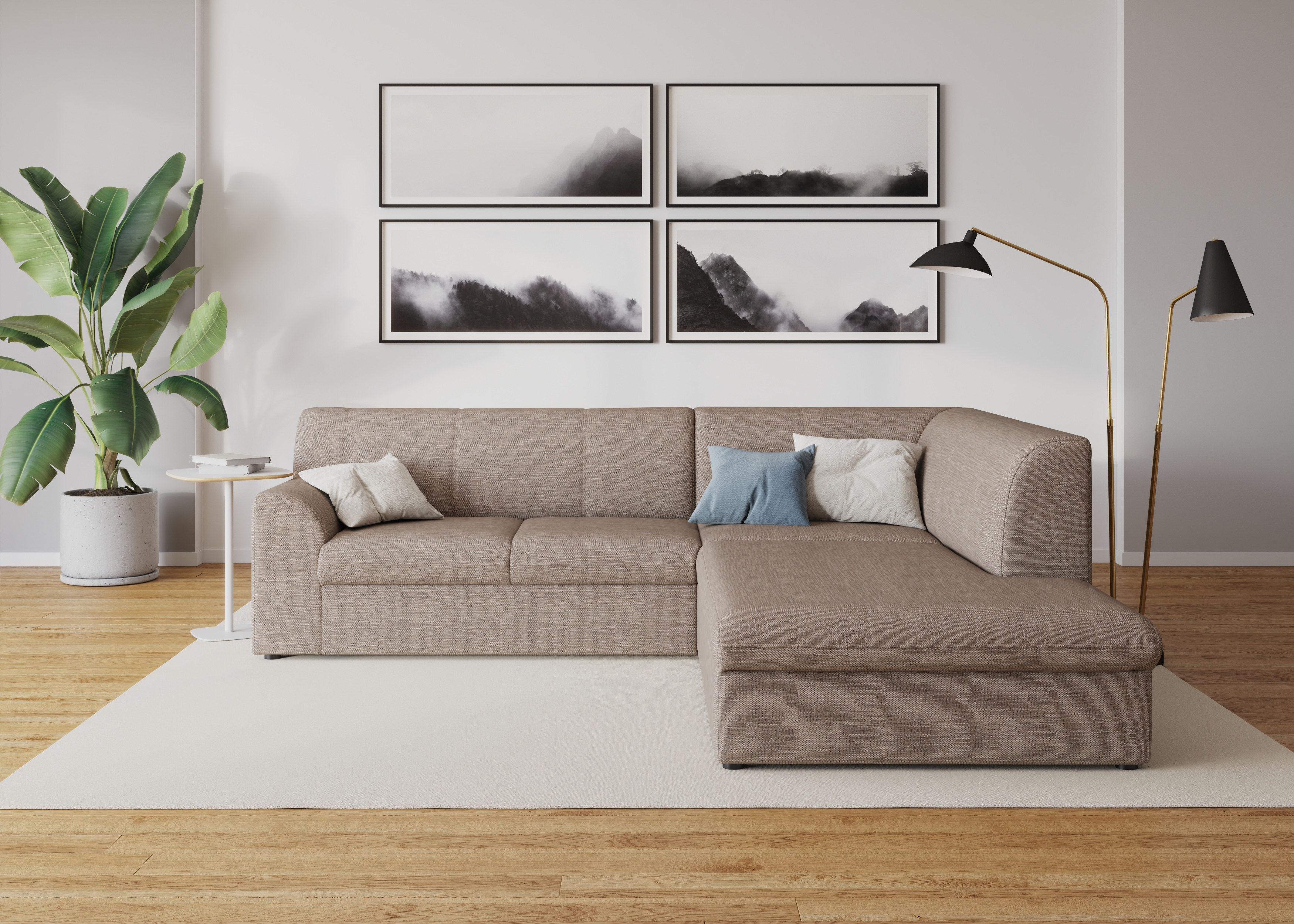 DOMO collection "Topper zeitlos elegant, kompakte StellmaßeL-Form" mit Ottomane, wahlweise mit Schlaffunktion