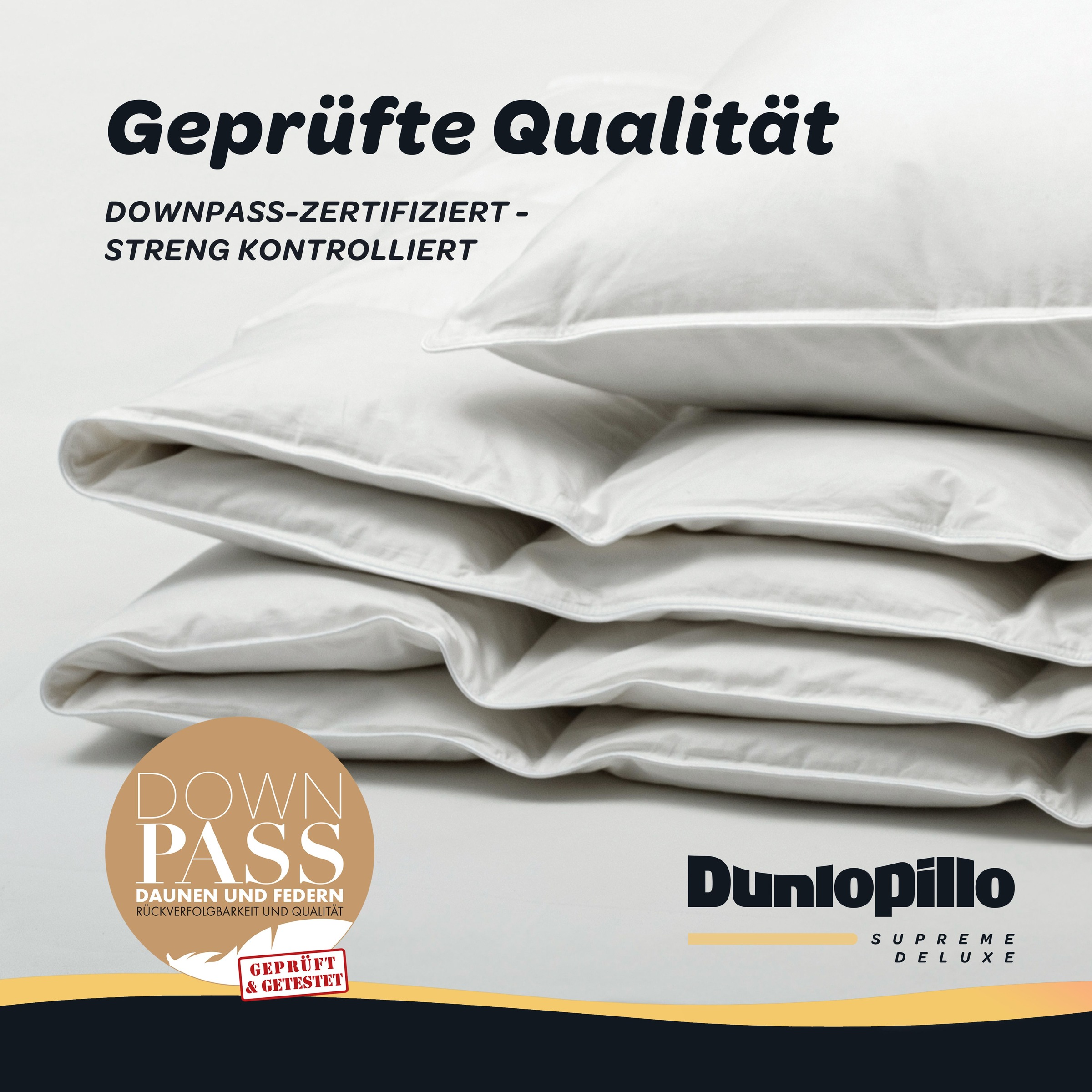 Dunlopillo Gänsedaunenbettdecke »Dunlopillo Supreme Deluxe, "NEUHEIT" in Größe 135x220 & 155 220 cm« leicht Füllung 90% Gänsedaunen & 10% Federn 1 Stk. tlg. Hergestellt in Deutschland & Downpass zertifiziert, NOMITE