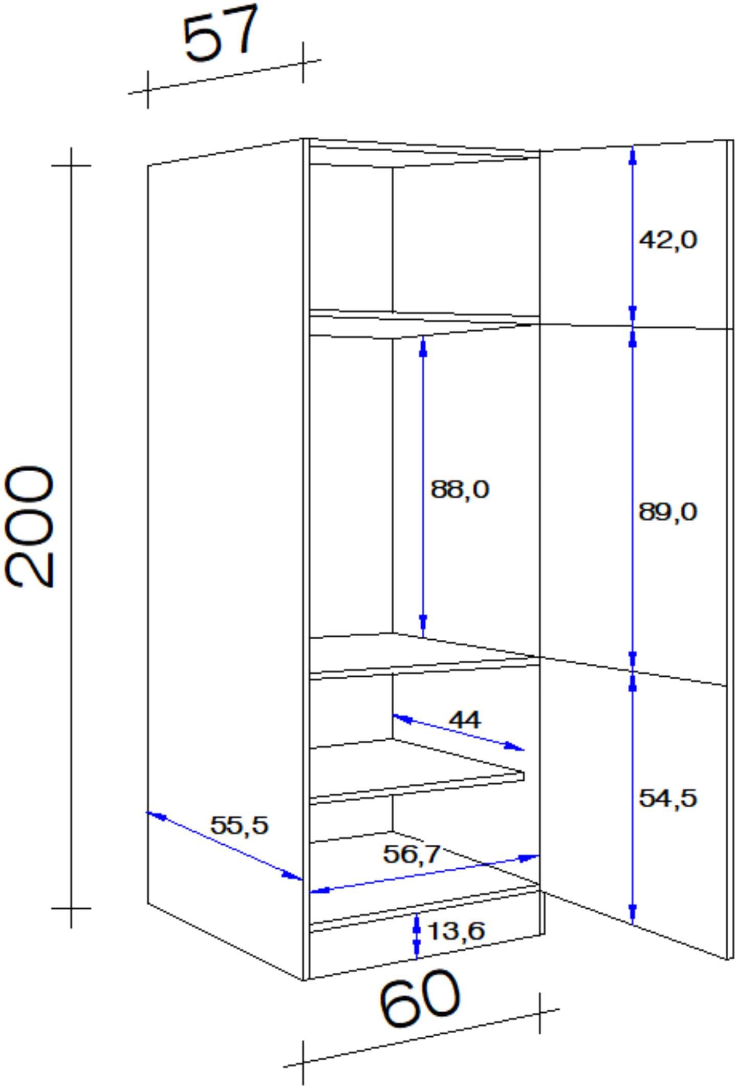 Flex-Well Kühlumbauschrank »Lund«, (1 St.), (B x H x T) 60 x 200 x 57 cm, mit zusätzlichem Stauraum