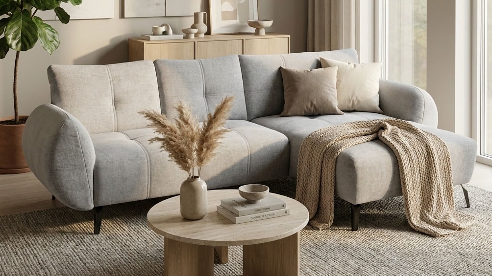 OTTO home Ecksofa "Viiborg 261 x 140 cm, mit Steppungen, elegant, modern" L-Form, pflegeleichter Bezug, hohe Füße - passend für Saugroboter