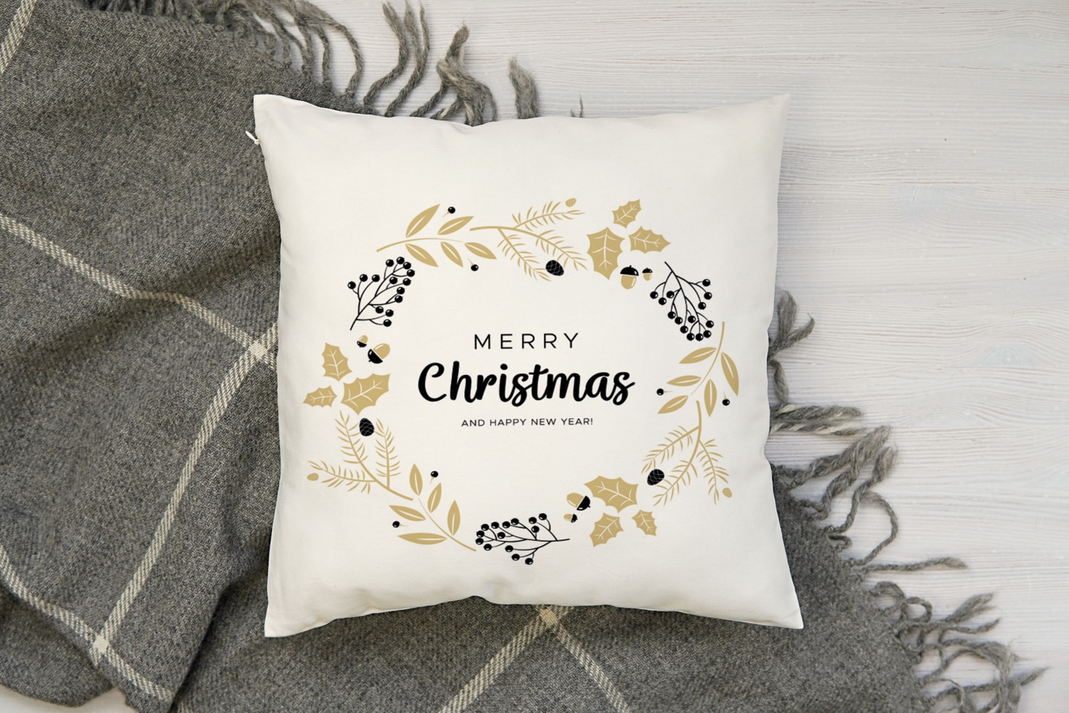 queence Dekokissen, Kissenhülle,Merry Christmas,Weiß,Weihnachtsmotiv,Festlich,Winterlich