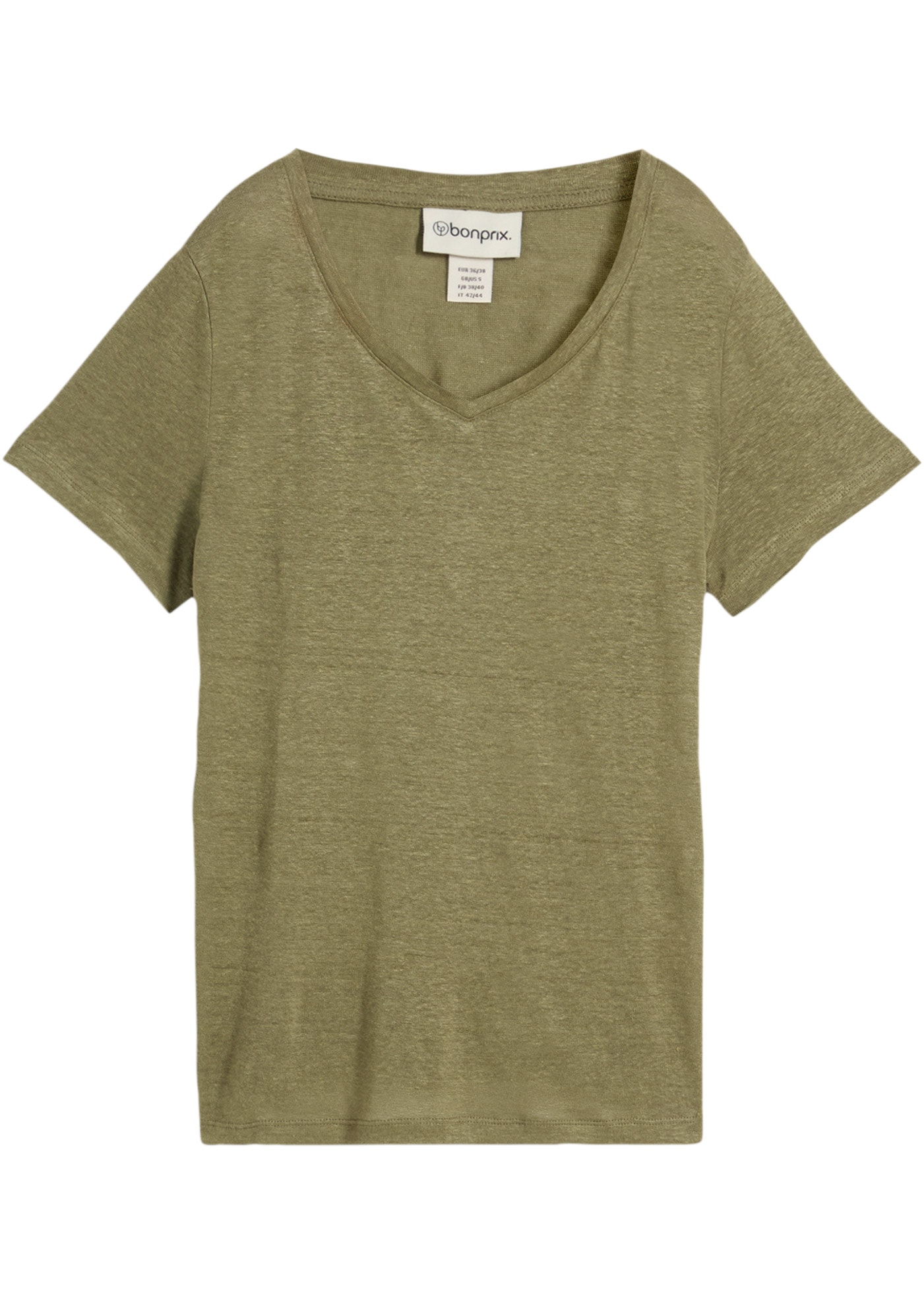 bonprix T-Shirt »Shirt aus reinem Leinen« figurumspielende Passform, Kurzarm, V-Ausschnitt, aus Leinen