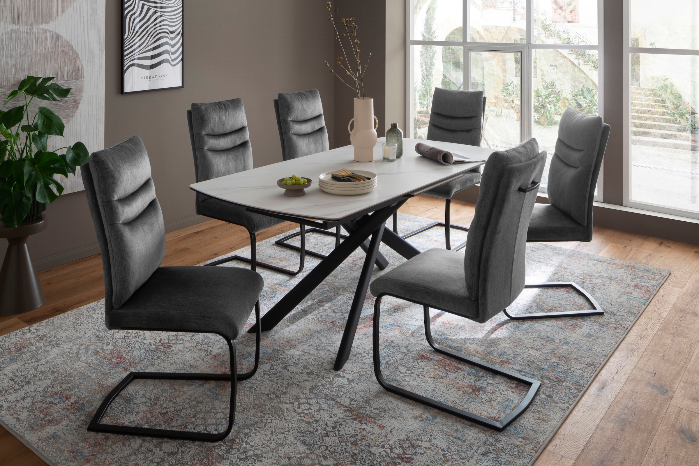 MCA furniture Freischwinger »Gibara Schwingstuhl 2er Set«, (Set), 2 St., Veloursstoff, Esszimmerstuhl,Nosag Federung im Sitz,Flachrohr,Belastbarkeit 140 kg