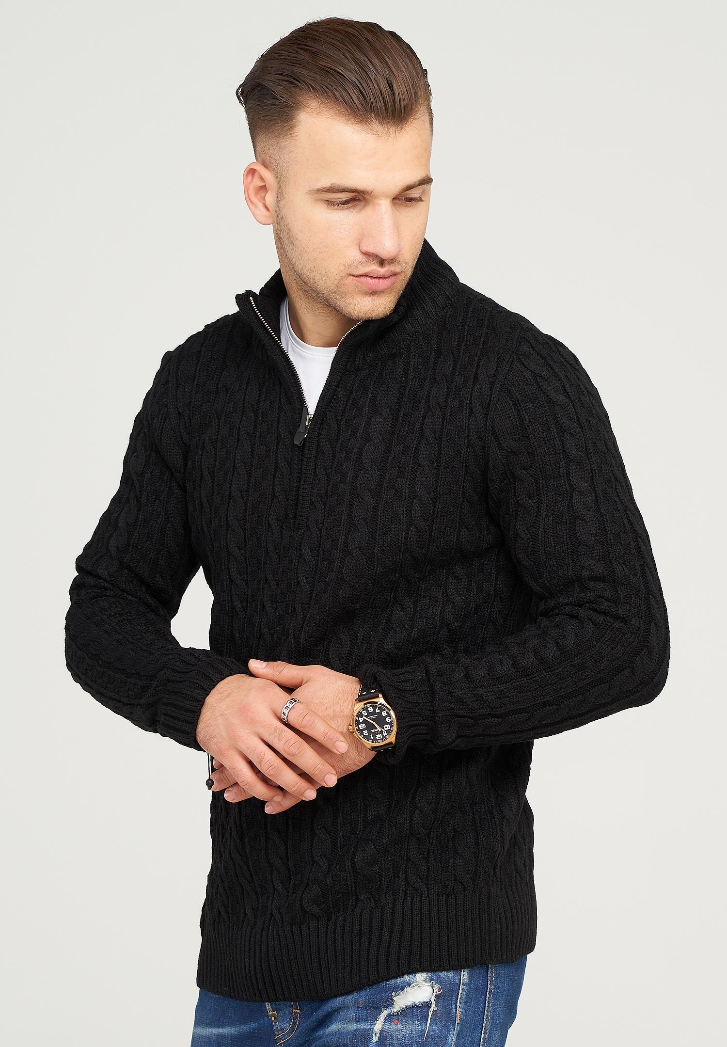 behype Strickpullover "CILIAN HENLEY" mit gemütlichem Stehkragen günstig online kaufen
