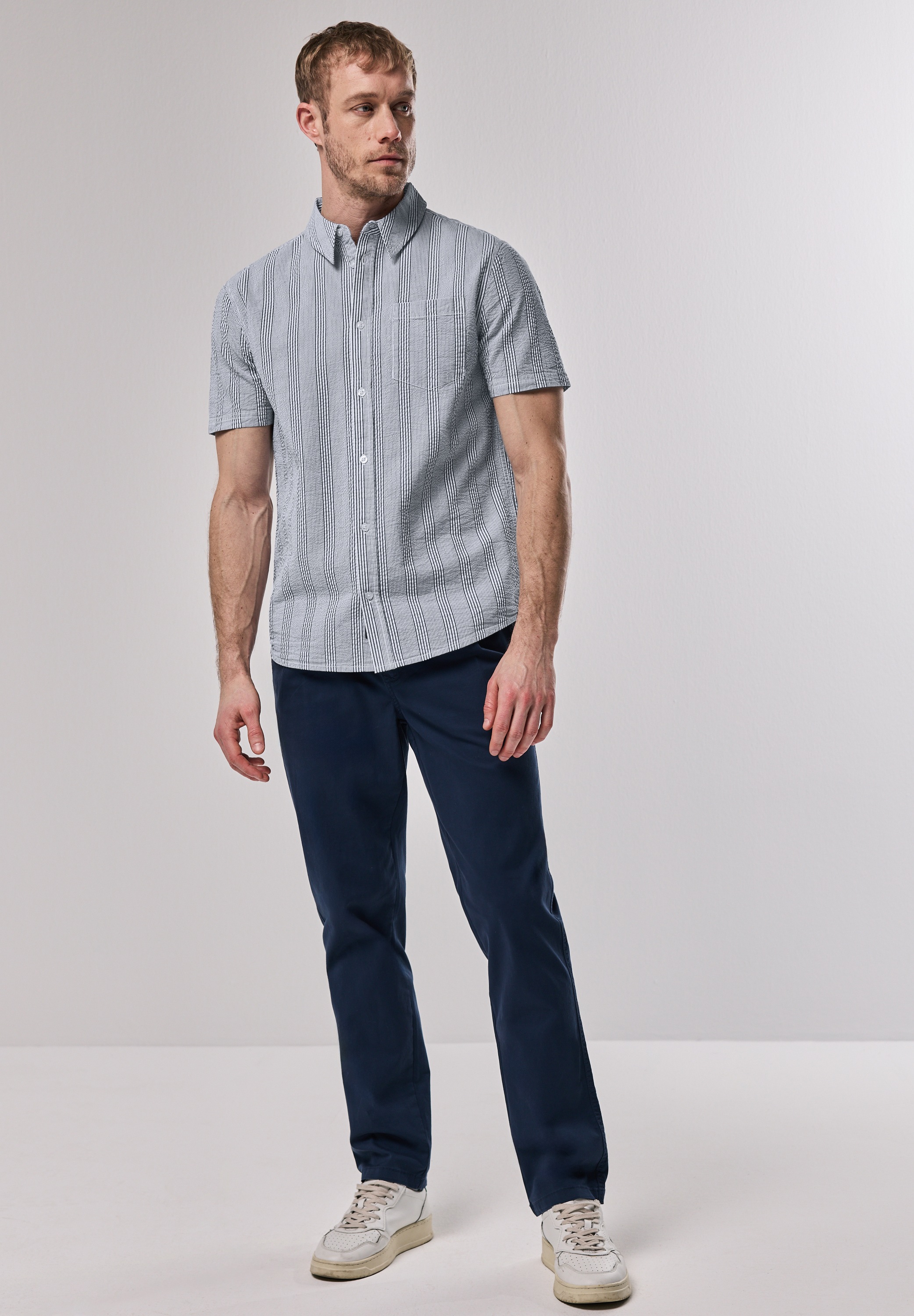 STREET ONE MEN Kurzarmhemd, aus reiner Baumwolle