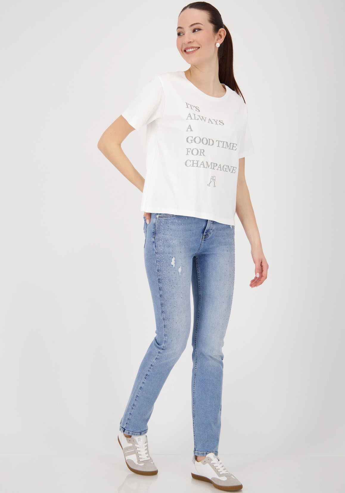 Monari T-Shirt »Shirt Schmuckschrift«, Regular fit mit Rundhalsausschnitt