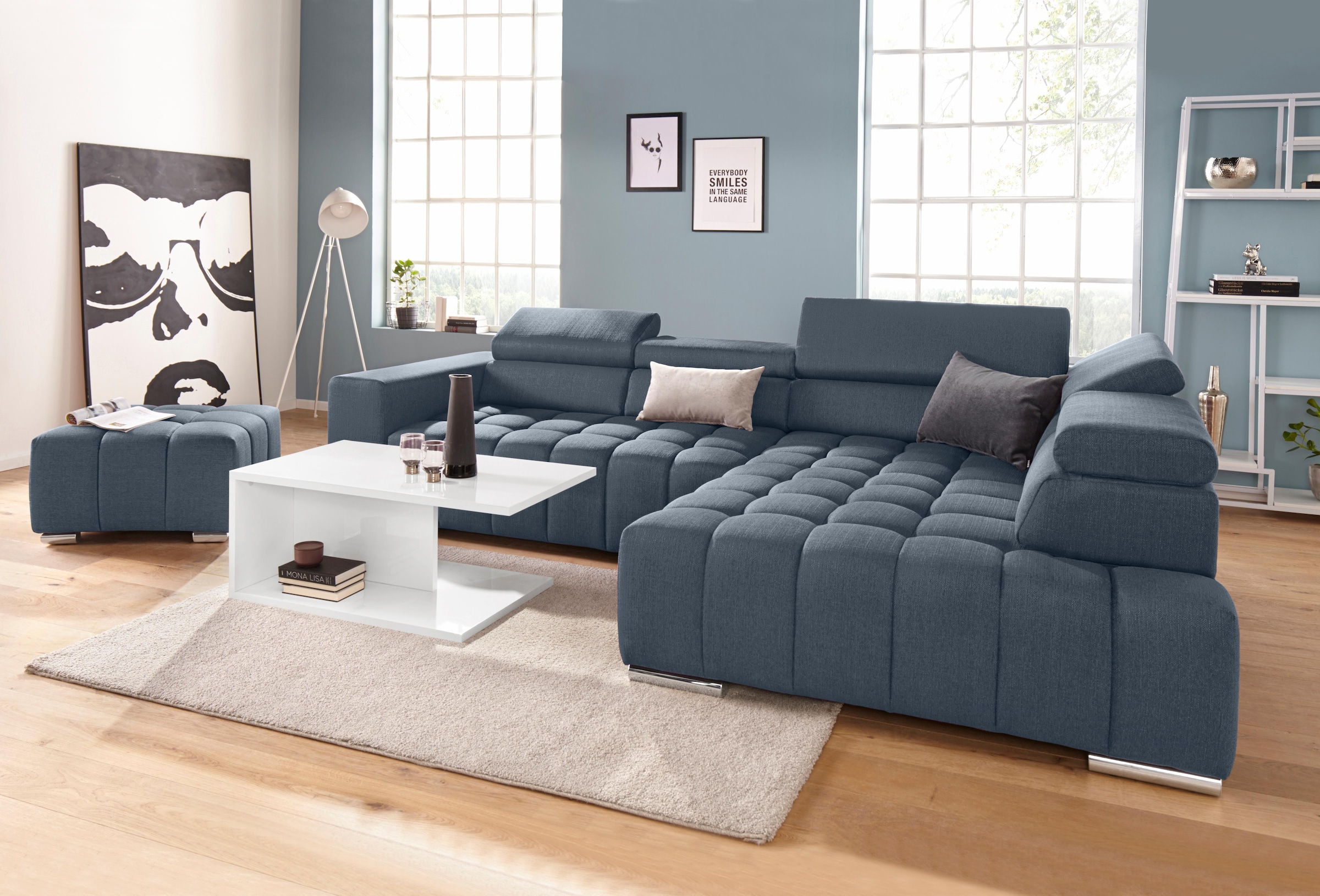 exxpo - sofa fashion Ecksofa »Elias, aktuelle Kreuzsteppung im Sitz, bequem, L-Form«, mit Kopf- bzw. Rückenverstellung, wahlweise mit Bettfunktion