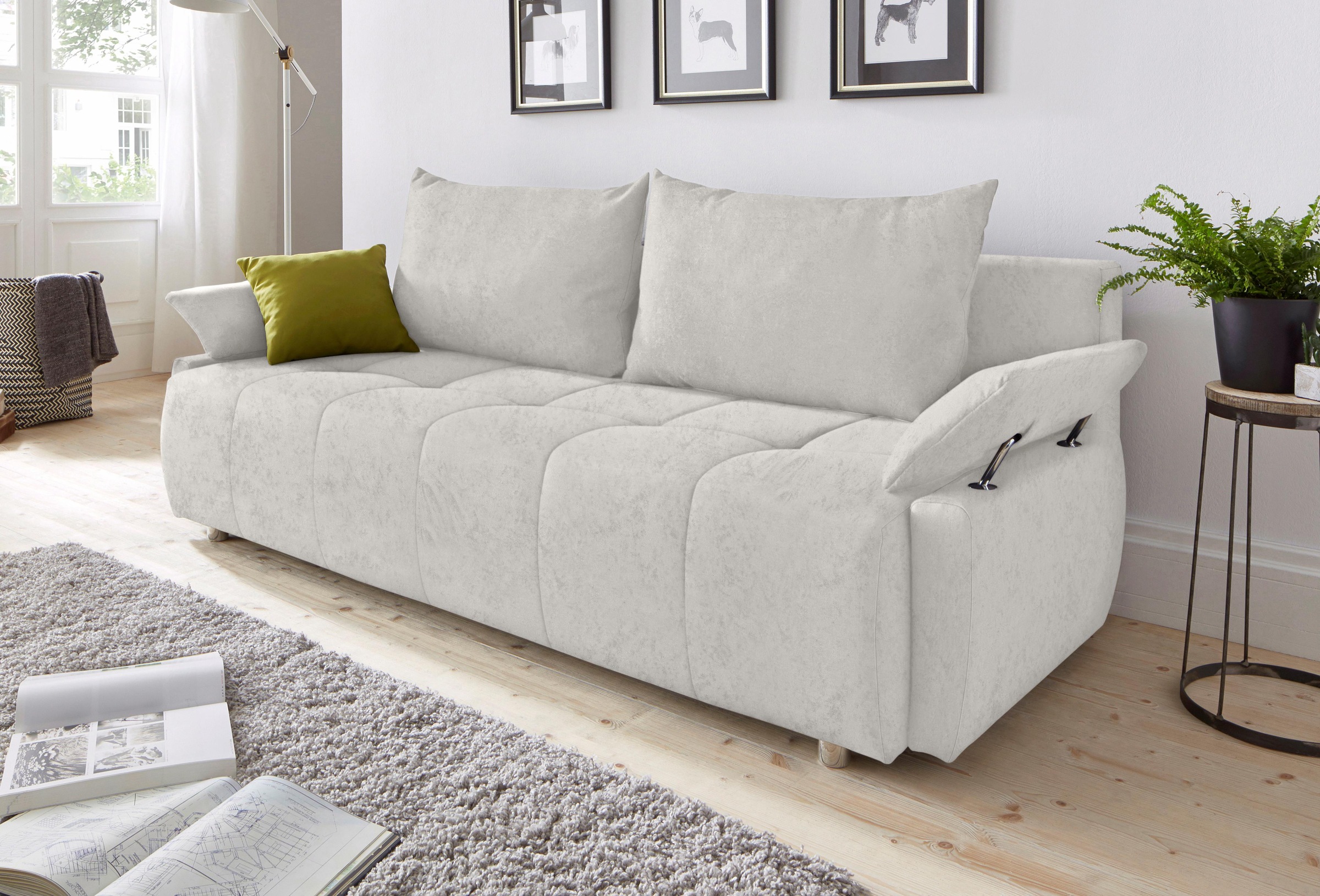 COLLECTION AB Schlafsofa "Funtastic, B: 212 cm, Liegefl. 145x187 cm, Armteilverstellung" Schlaffunktion, Bettkasten & Zierkissen, Gästebett mit Federkern