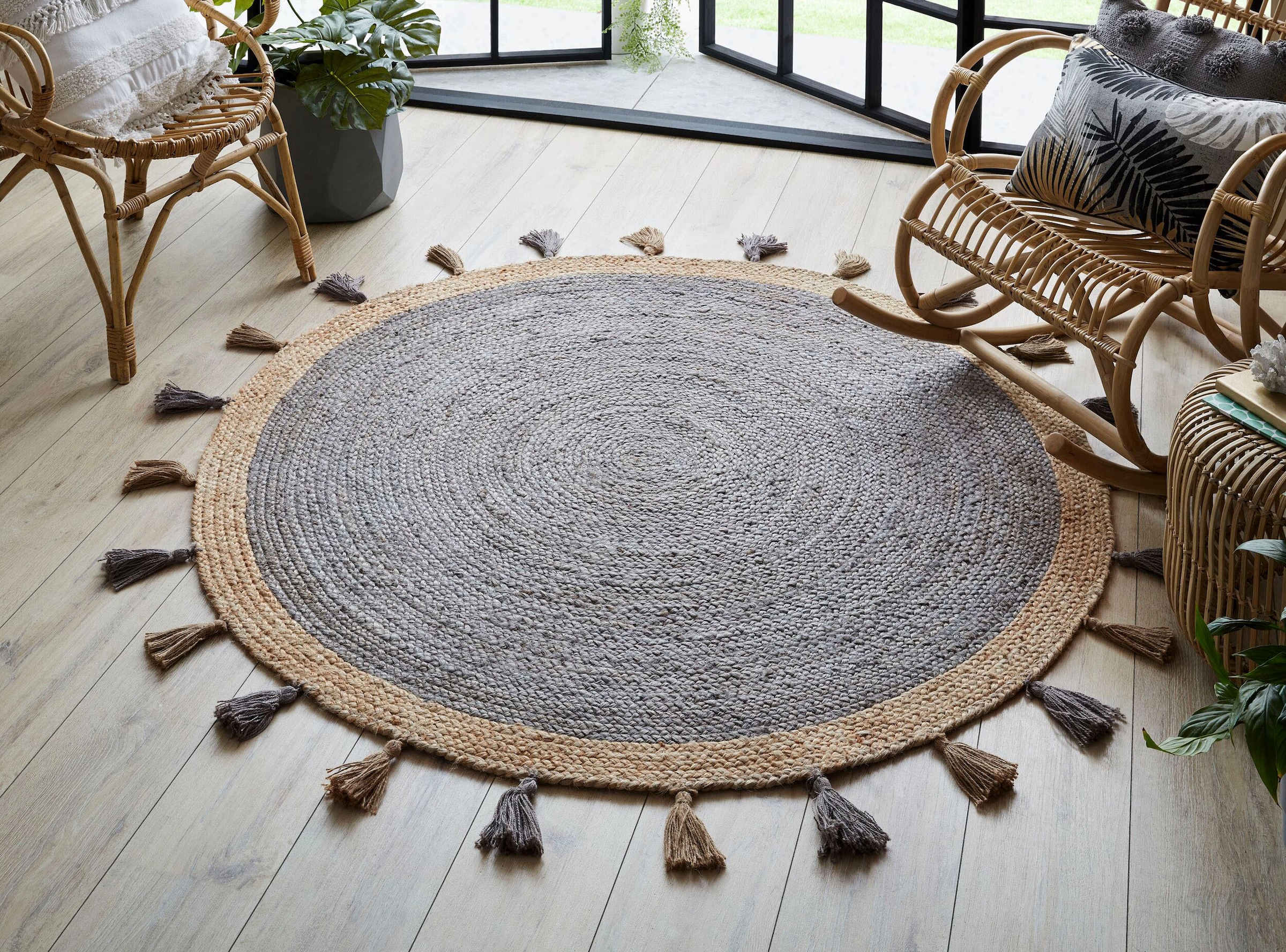 FLAIR RUGS Teppich »Istanbul«, rund, aus 100% Jute, mit Quasten & Bordüre