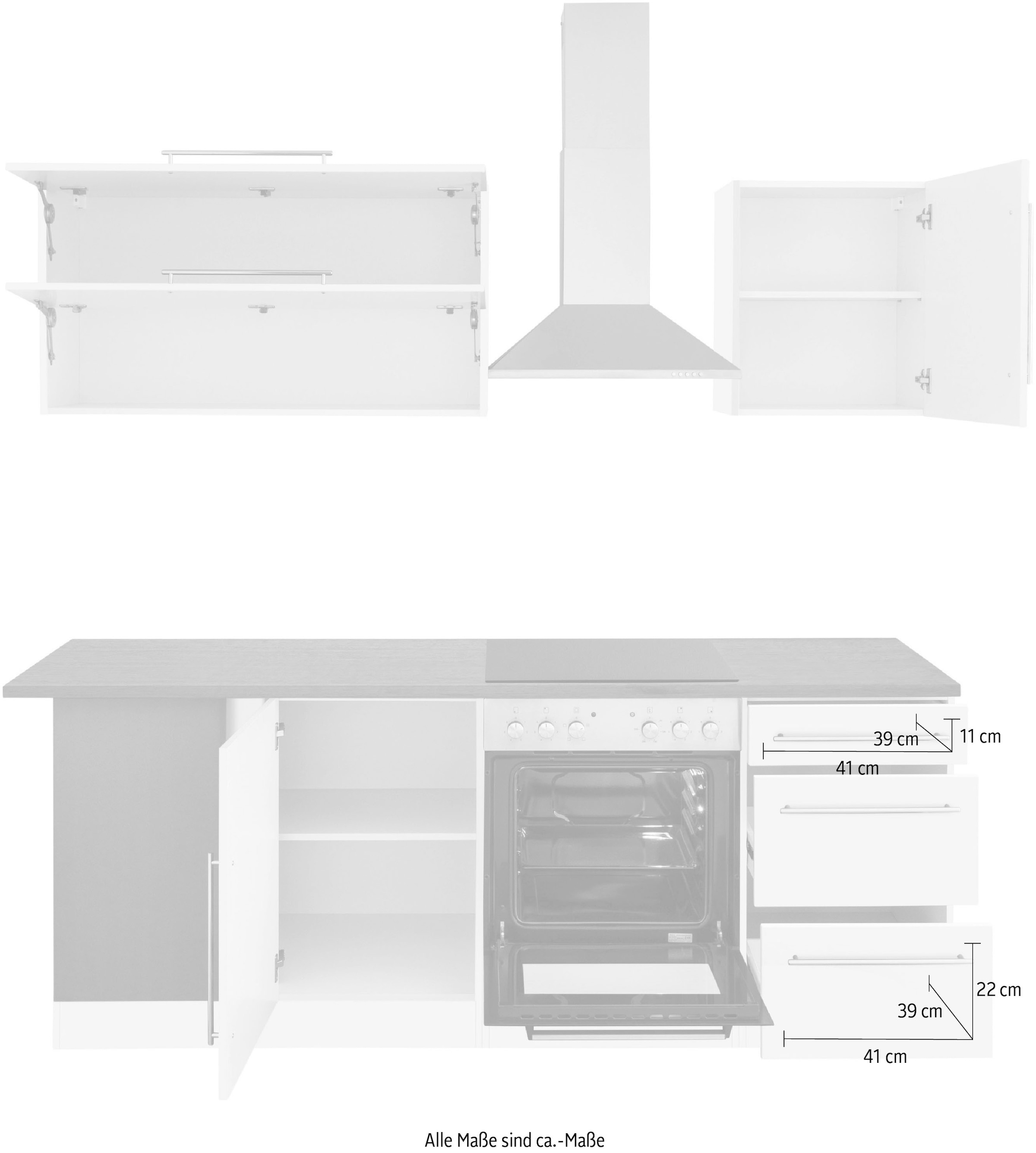 KOCHSTATION Winkelküche »KS-Samos«, ohne E-Geräte, Stellbreite 220/220 cm