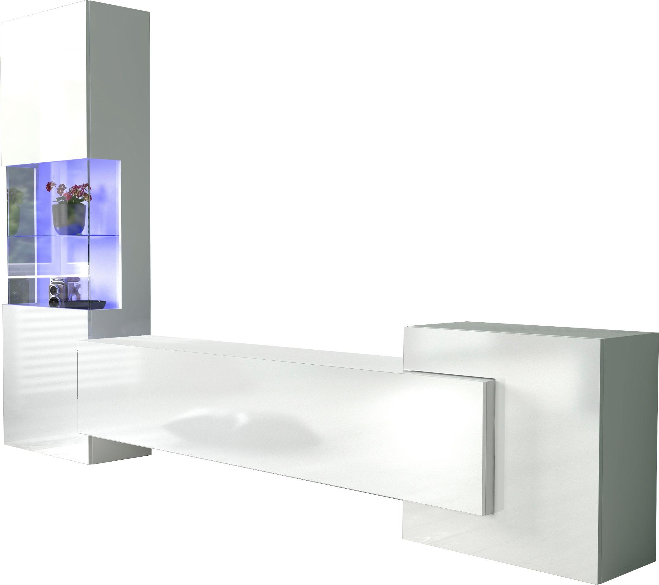 Tecnos Wohnwand »New Incontro«, (Set, 3 St.), Korpus/ Front in weiss Hochglanz