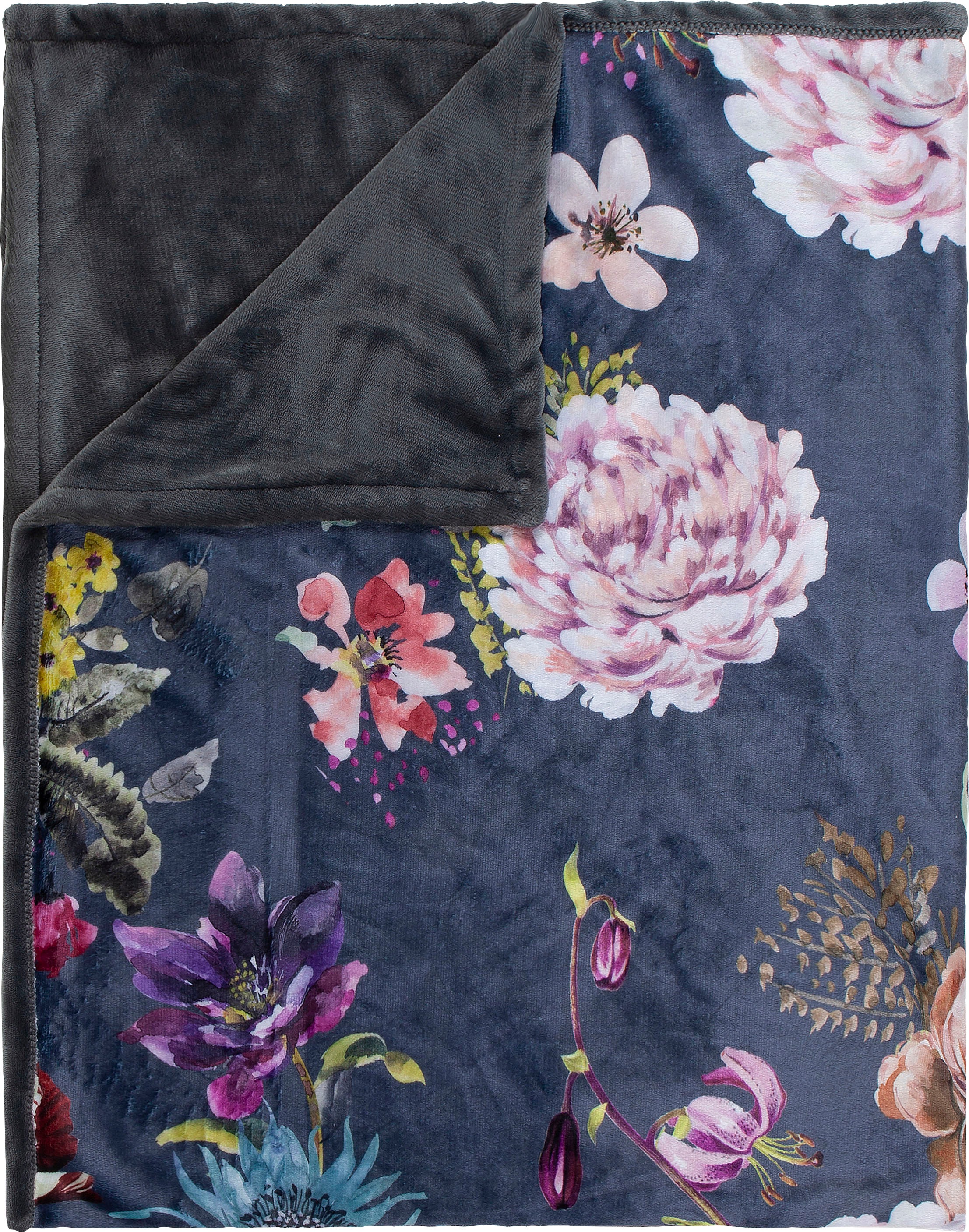 Descanso Plaid »Parma«, Sehr Weich, Kuscheldecke, Wohndecke, 130x160 cm, Wendeoptik, Blumen