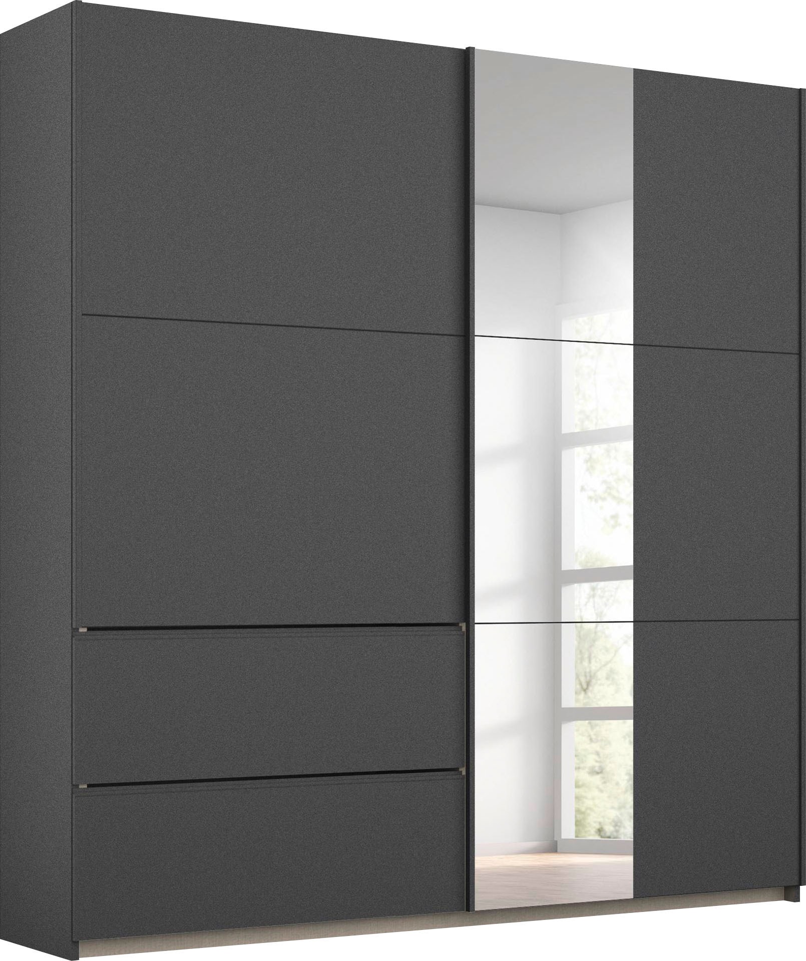 rauch BLUE Schwebetürenschrank »Sevilla«, mit Spiegel, mit Griffleisten, wahlweise in alufarben oder in graumetallic
