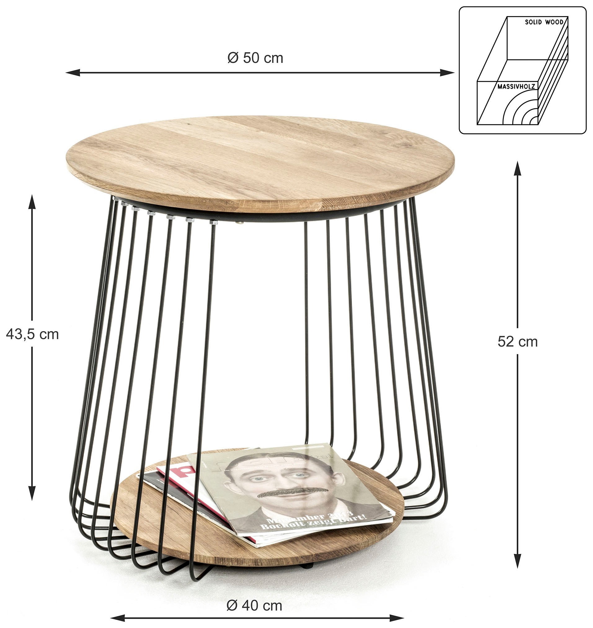 HAKU Beistelltisch »Sofatisch, Wohnzimmertisch« 1 Stk. tlg. rund - aus Massivholz Braun - Ø/H 50/52 cm