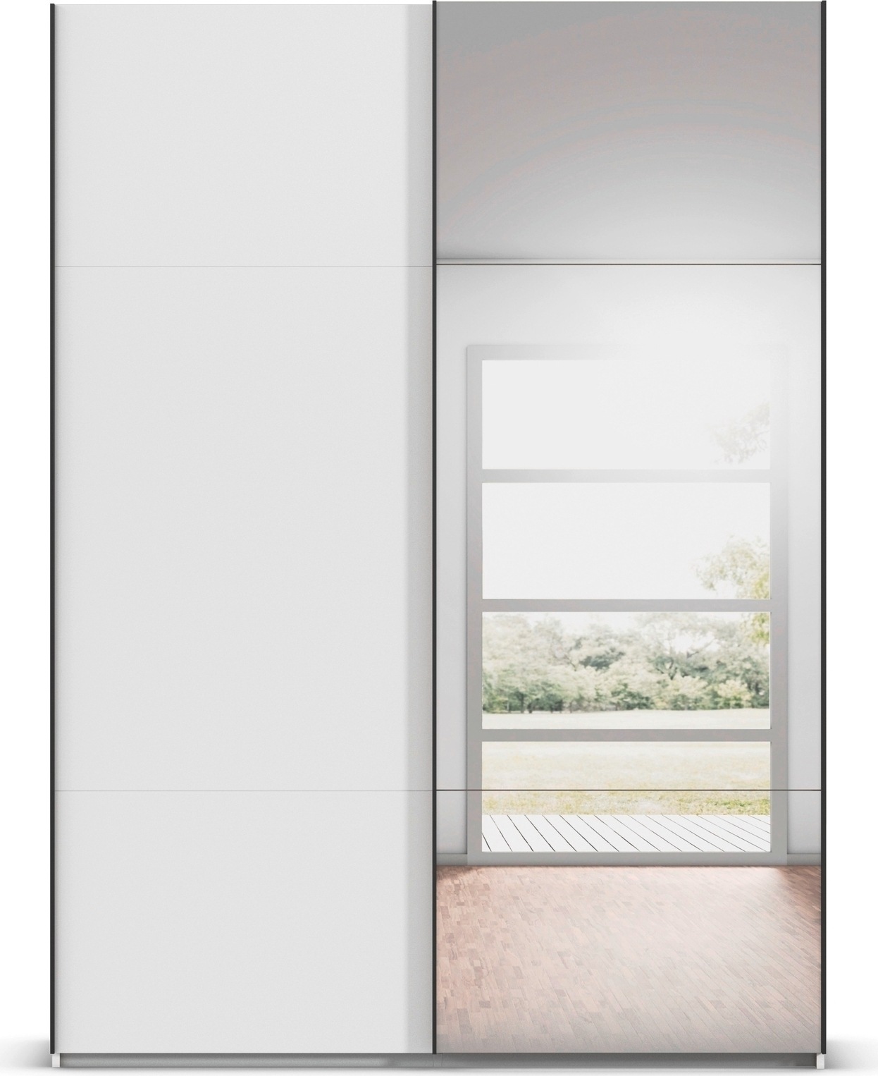 rauch Schwebetürenschrank »Kleiderschrank Schrank Garderobe Schlafzimmerschrank CONTIDO«, (in 3 verschiedenen Ausstattungen BASIC/CLASSIC/PREMIUM), aus hochwertigem Material in 6 Breiten 2 Griff-Farben MADE IN GERMANY