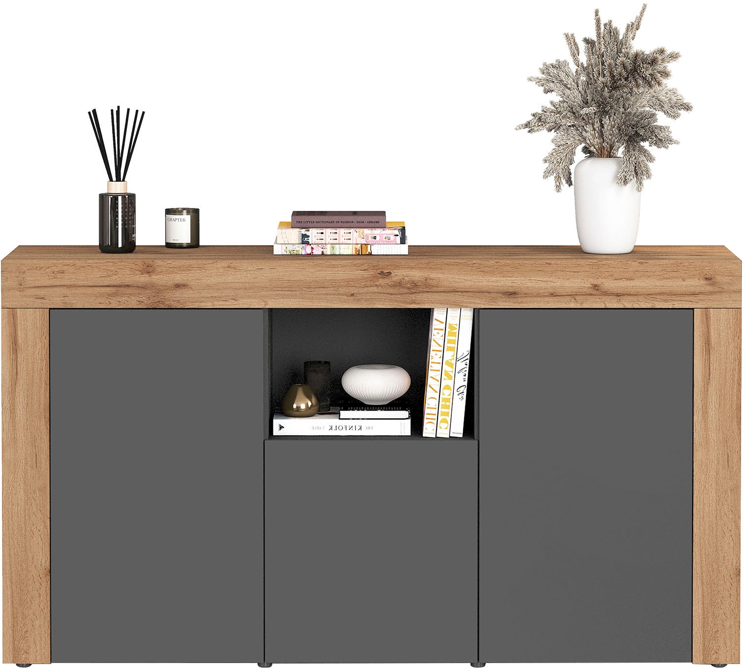 OTTO home Sideboard »CHRONOS Breite 155 cm mit 3 Türen, 1 offenes und 6 geschlossene Fächer« 1 Stk. tlg. Sideboard,Kommode, Schrank, Grifflos mit Push to Open, Made in Italy