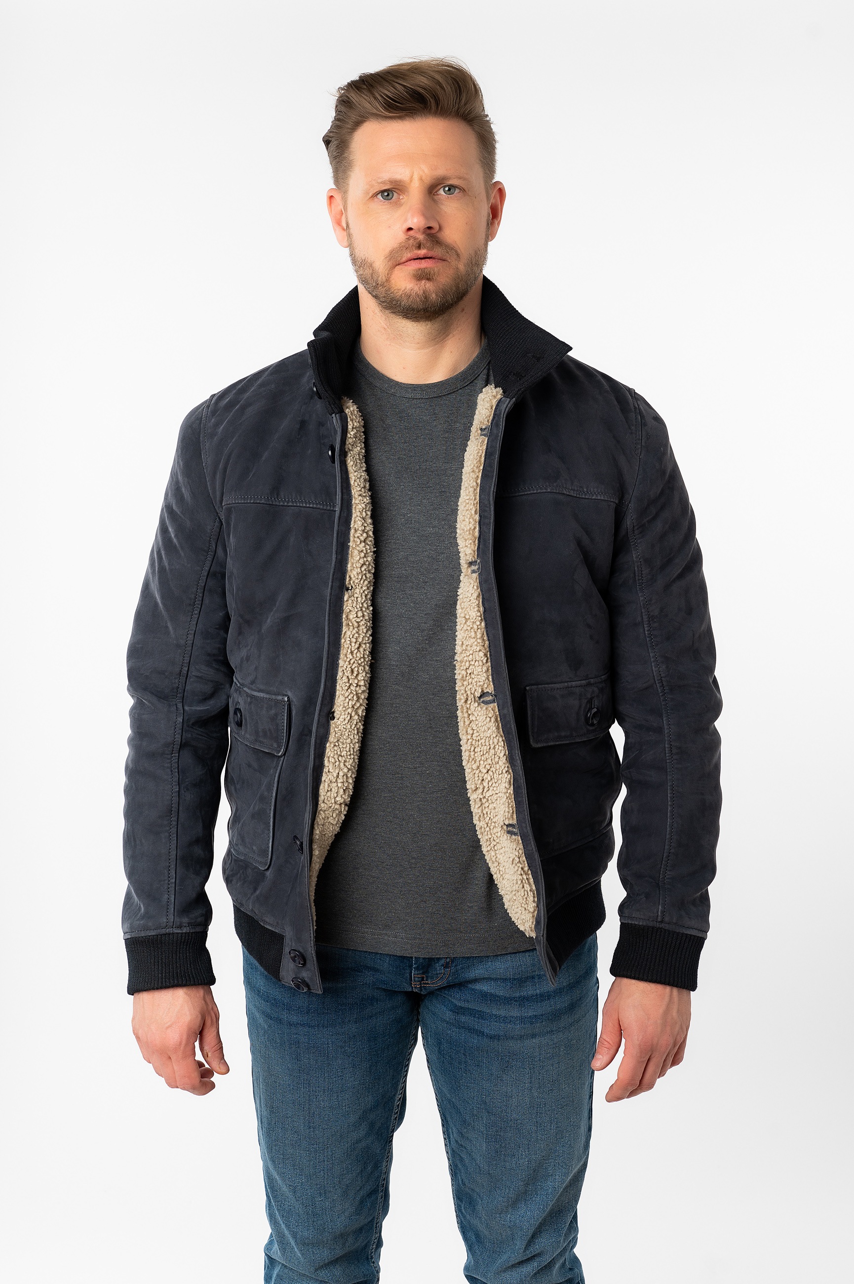 Mauritius Lederjacke "MMThalor" mit geripptem Stehkragen günstig online kaufen