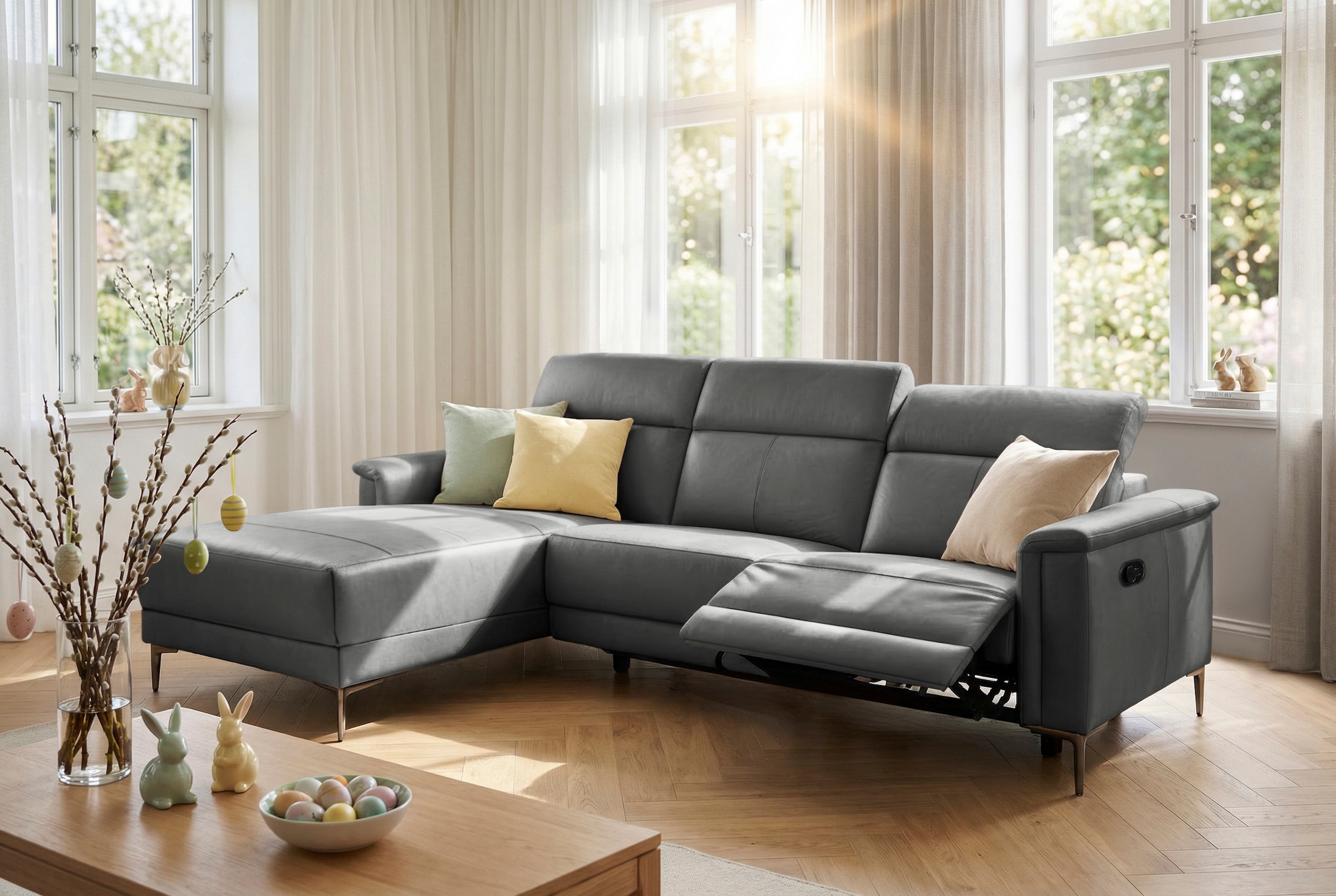 OTTO home Ecksofa »LUND, L-Form, 261cm, man. o. elektr. Relaxfunktion (mit USB-A)« und Kopfteilverstellung