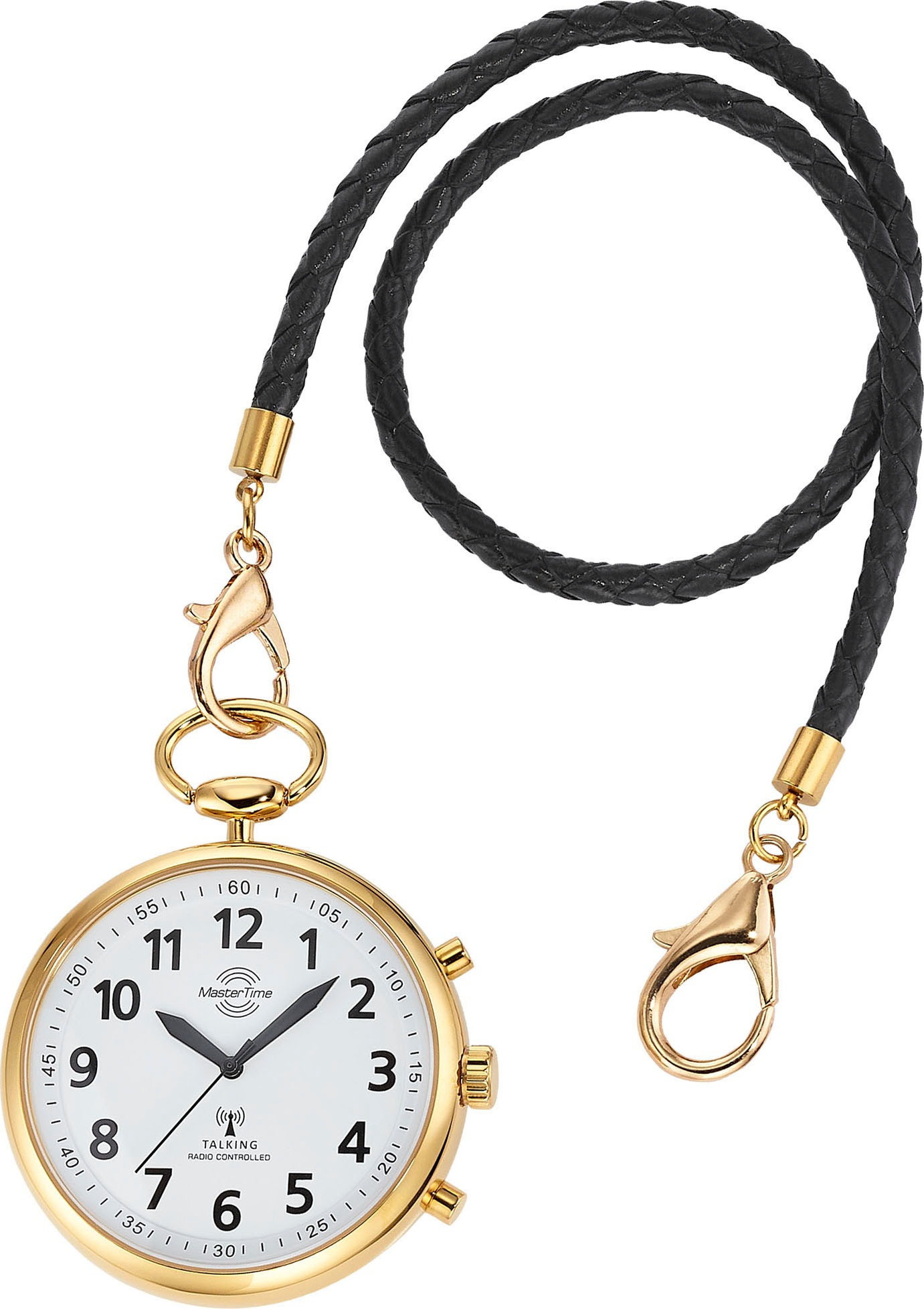 MASTER TIME Damen Taschenuhr "Sprechende Taschenuhr", gold, Taschenuhren, sprechende Funkuhr, Quarzuhr, Status Funkempfang, 4 Alarmzeiten