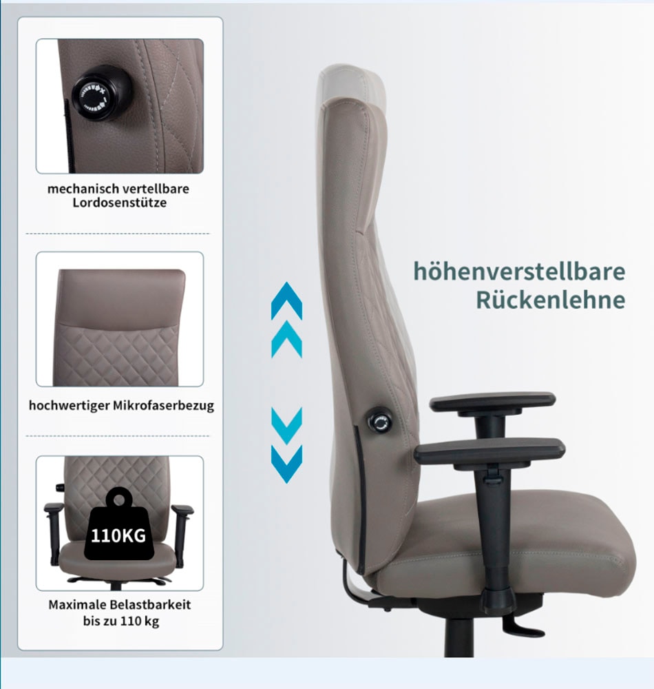 Places of Style Schreibtischstuhl »TEOR«, 1 St., Microfaser, 3-D Armlehnen, Sitztiefen- und höhenverstellung, Lordosenstütze
