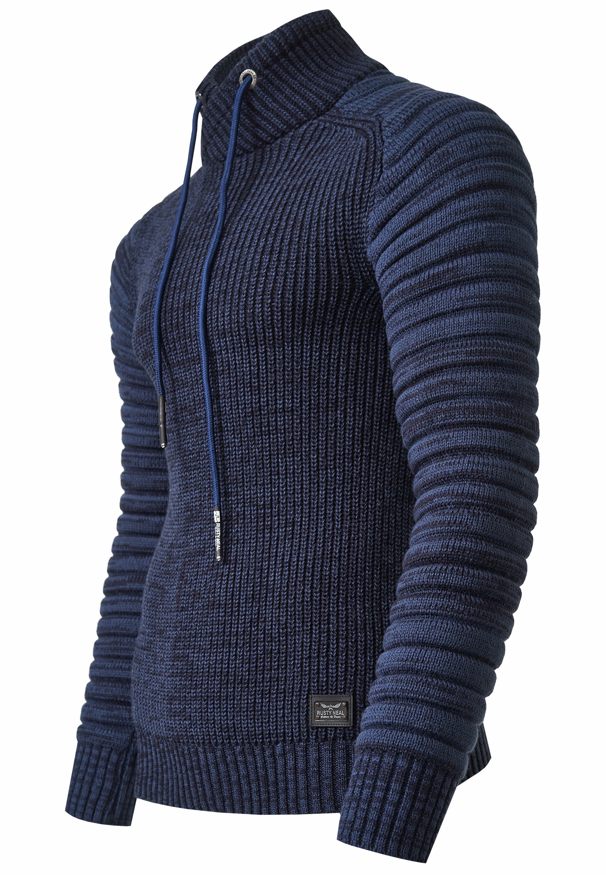 Strickpullover RUSTY NEAL, Herren, Gr. XL, blau (indigo), 70% Polyacryl, 30% Baumwolle, unifarben, normal, hoch geschlossener Ausschnitt, Pullover Strickpullover, mit kuscheligem Schalkragen 3