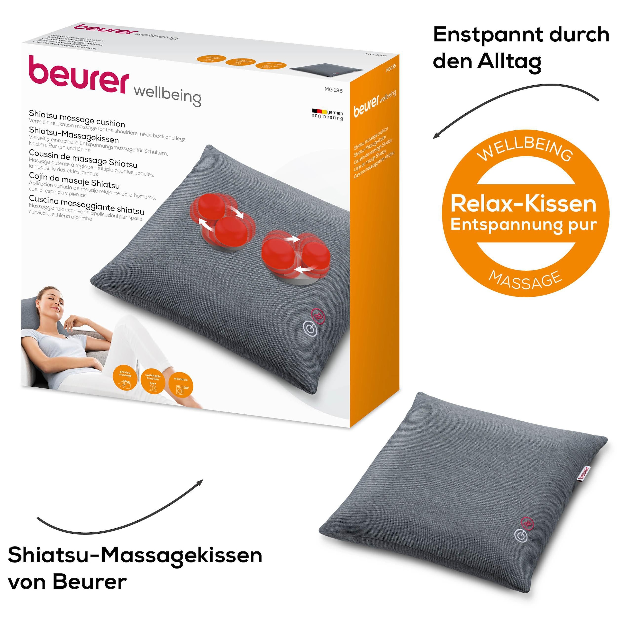 BEURER Massagekissen »Beurer MG 135 Shiatsu-Kissen mit zuschaltbarer Wärmefunktion«, Mit 4 Massageköpfen für eine entspannende Massage