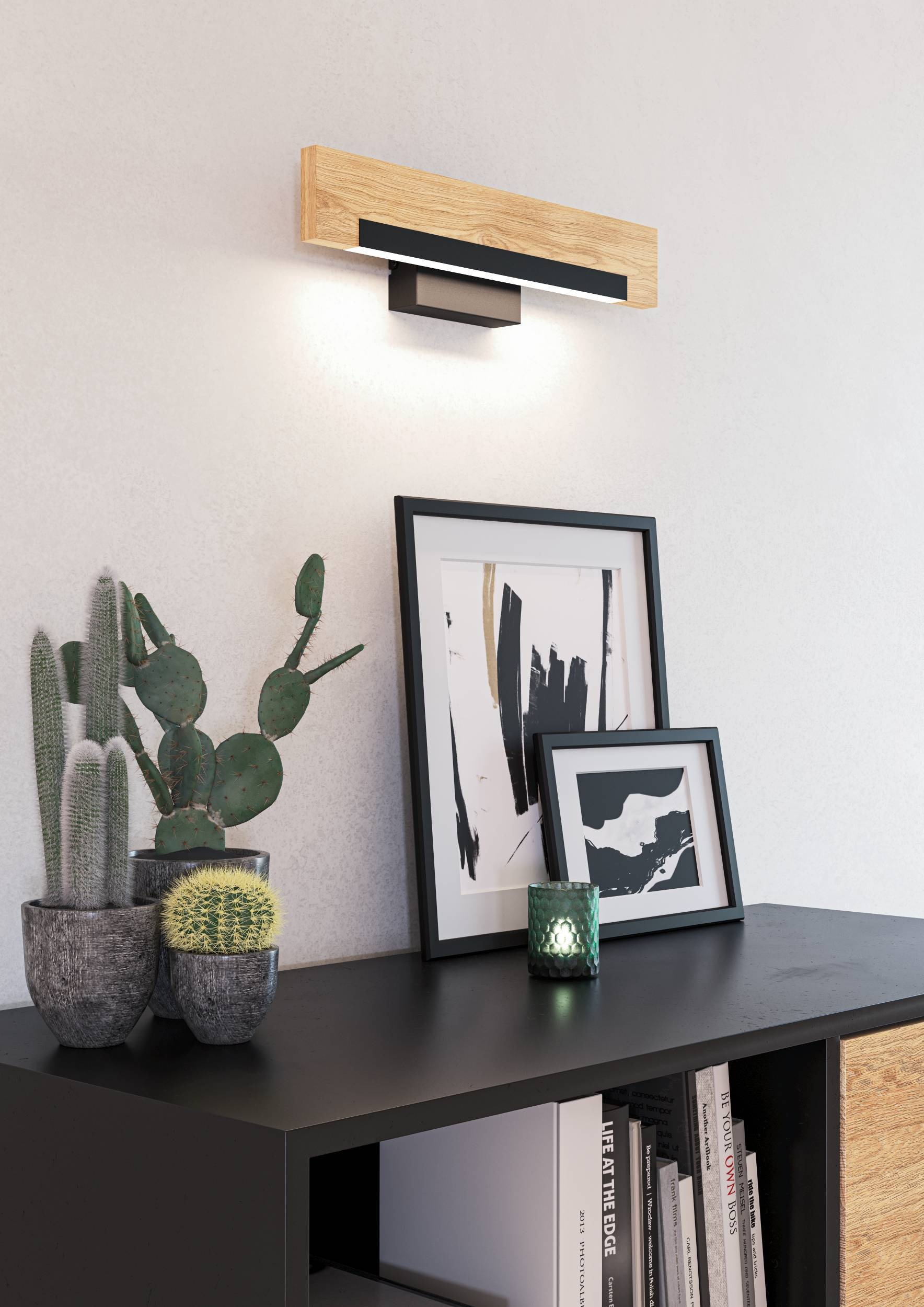 EGLO Wandleuchte »Camacho LED Wandlampe, Stahl, Holz und Kunststoff, Wandstrahler« LED-Modul 1 Stk. Warmweiß