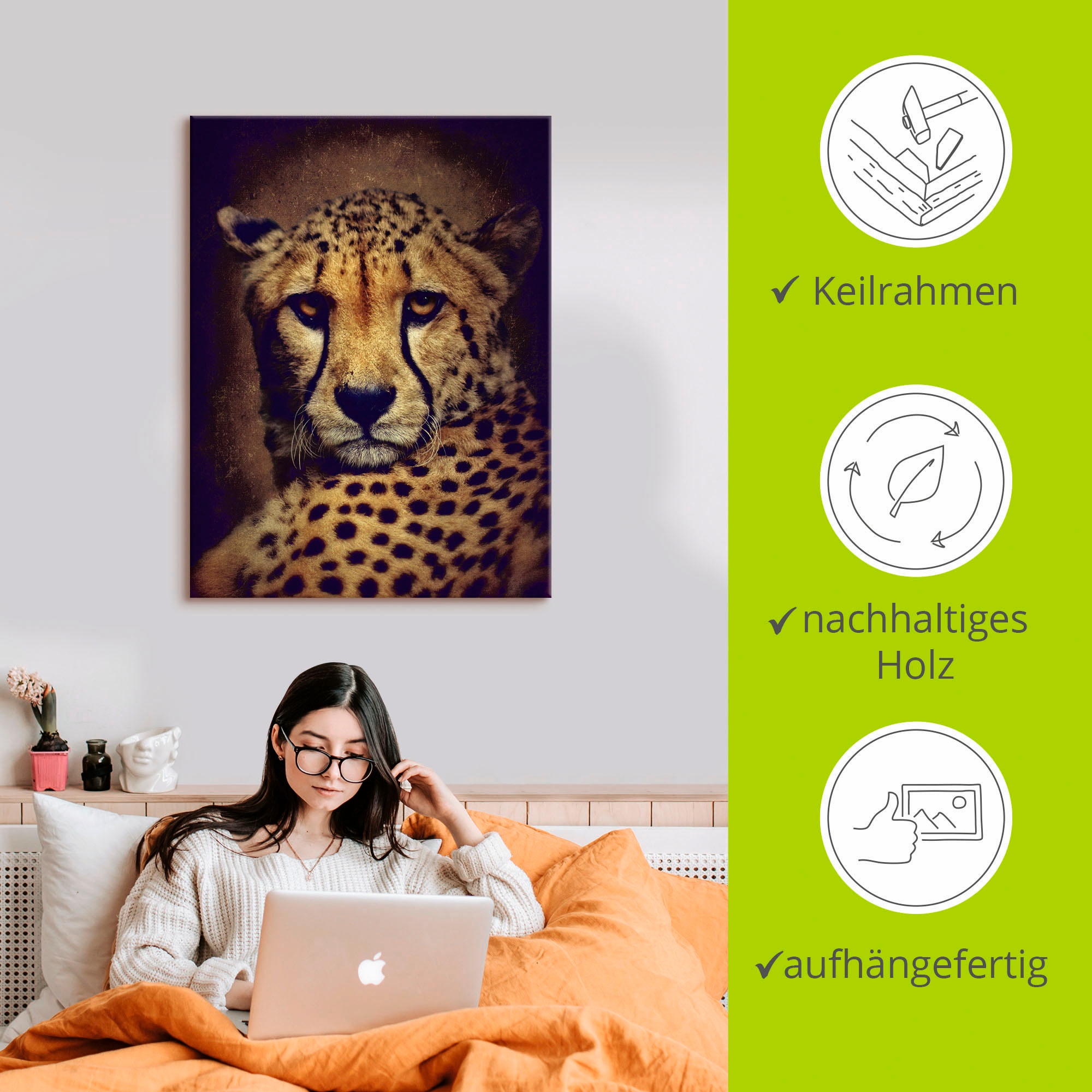 Artland Wandbild »Gepard«, Wildtiere, (1 St.), als Leinwandbild, Wandaufkleber in verschied. Größen