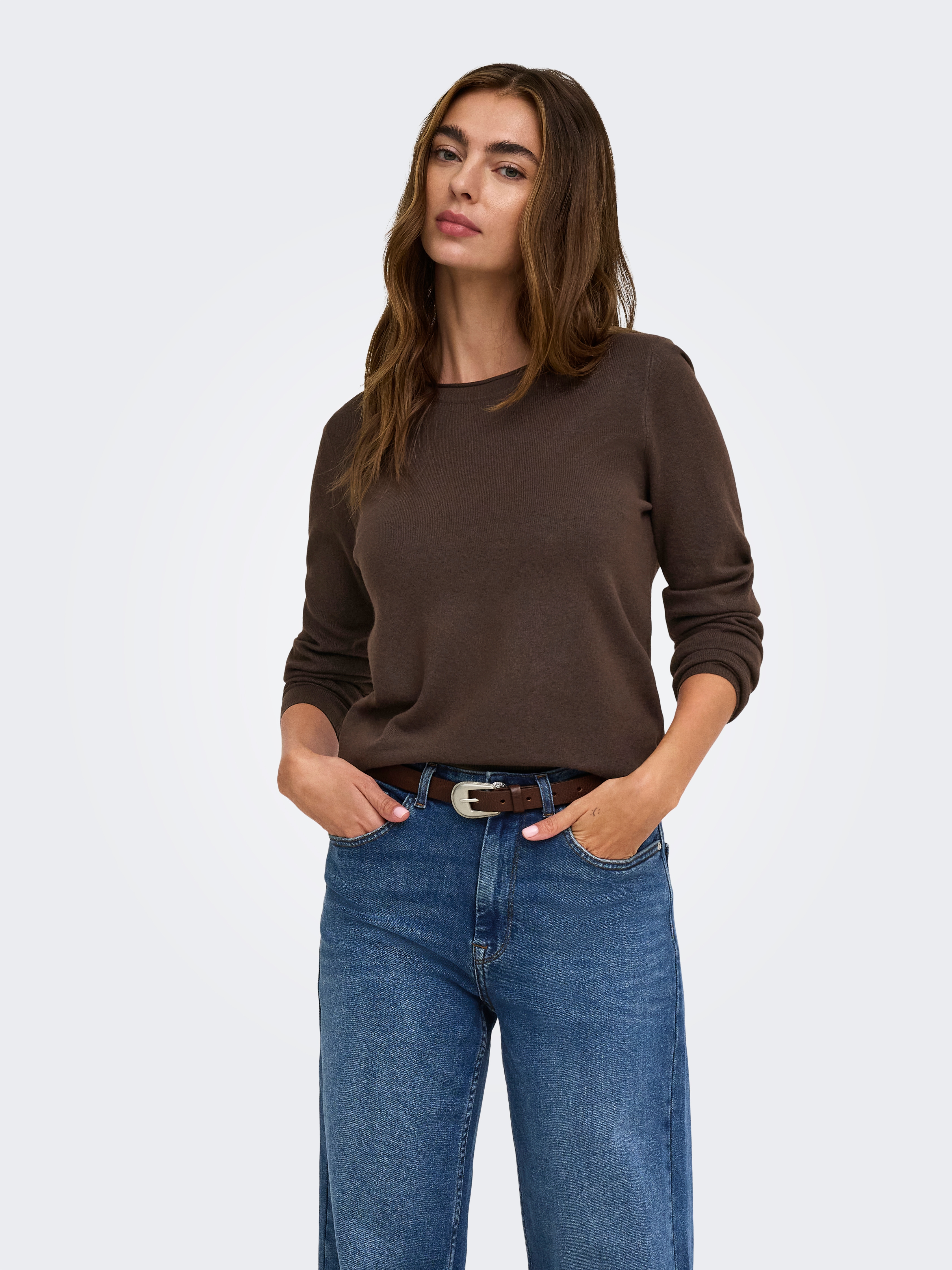 ONLY Strickpullover "ONLLOYAL LS ONECK KNT NOOS" Materialmix