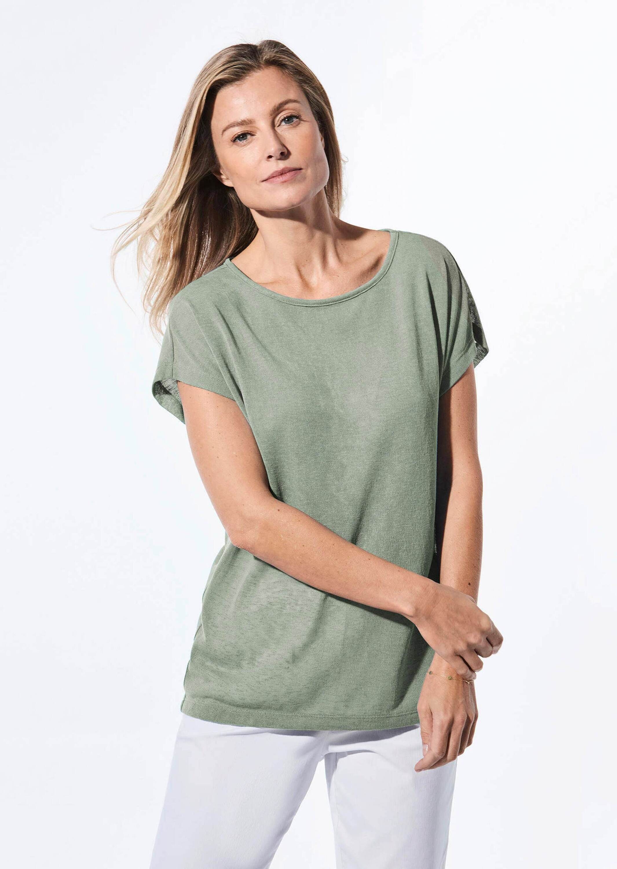 GOLDNER Kurzarmshirt »Shirt Shirt in Leinenoptik«