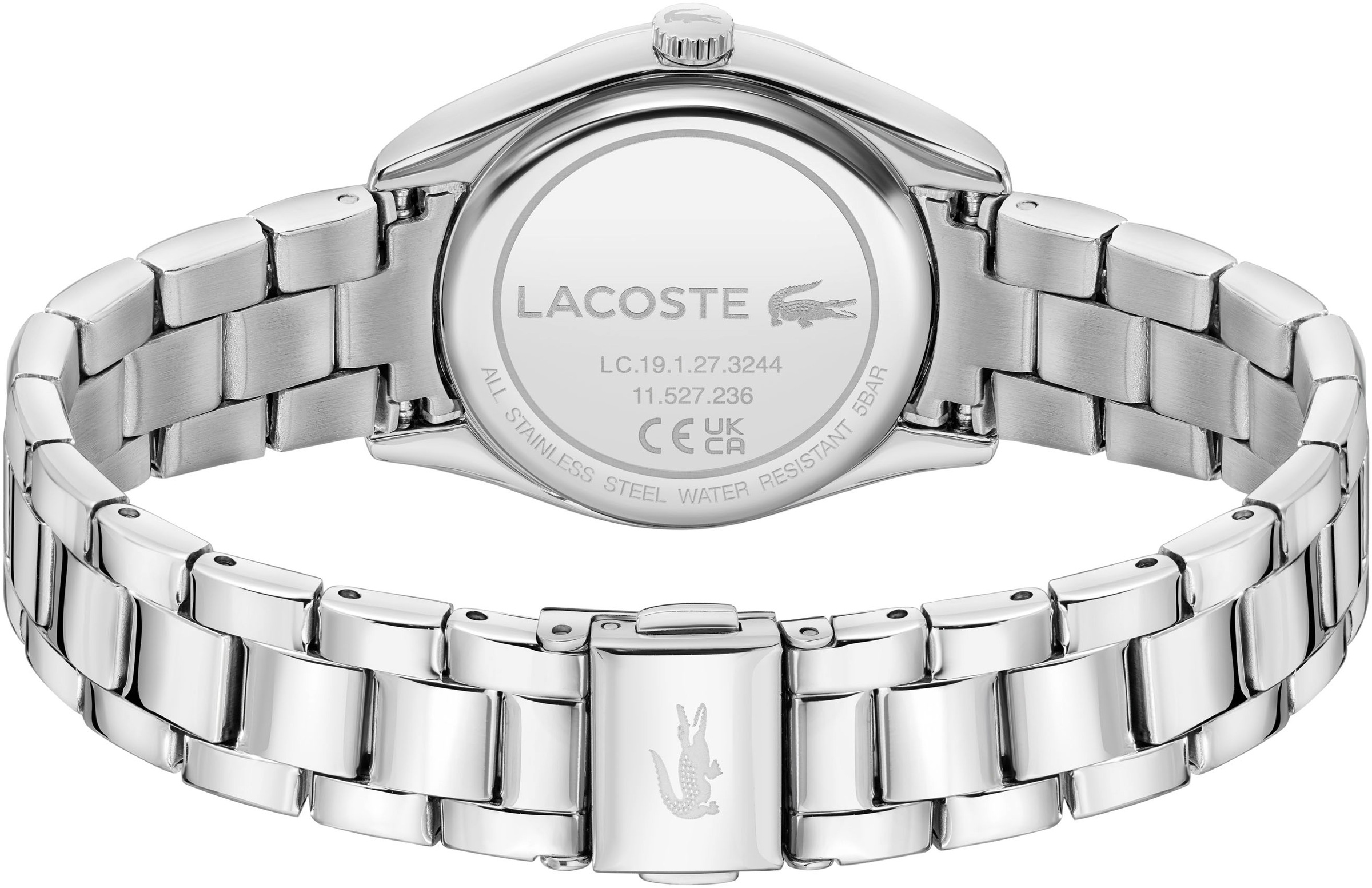 Lacoste Quarzuhr »LACOSTE PARISIENNE«, Armbanduhr, Damenuhr, Edelstahlarmband, analog, Glassteine