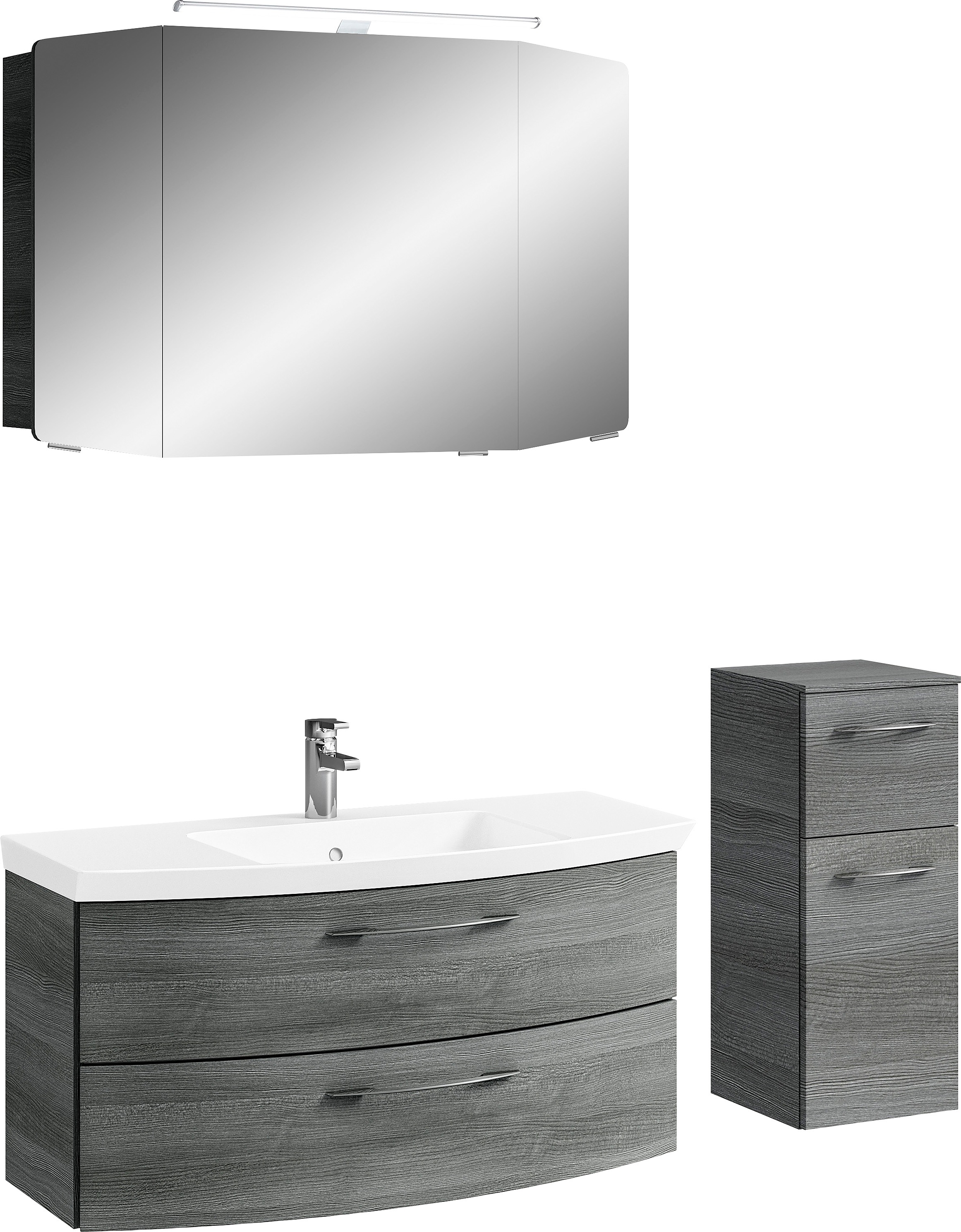 Saphir Badmöbel-Set »Cassca Sprint 3-teilig Mineralmarmor-Waschtisch mit LED-Spiegelschrank«, (4 St.), mit Unterschrank, 4 Türen, 3 Schubladen, inkl. Türdämpfer