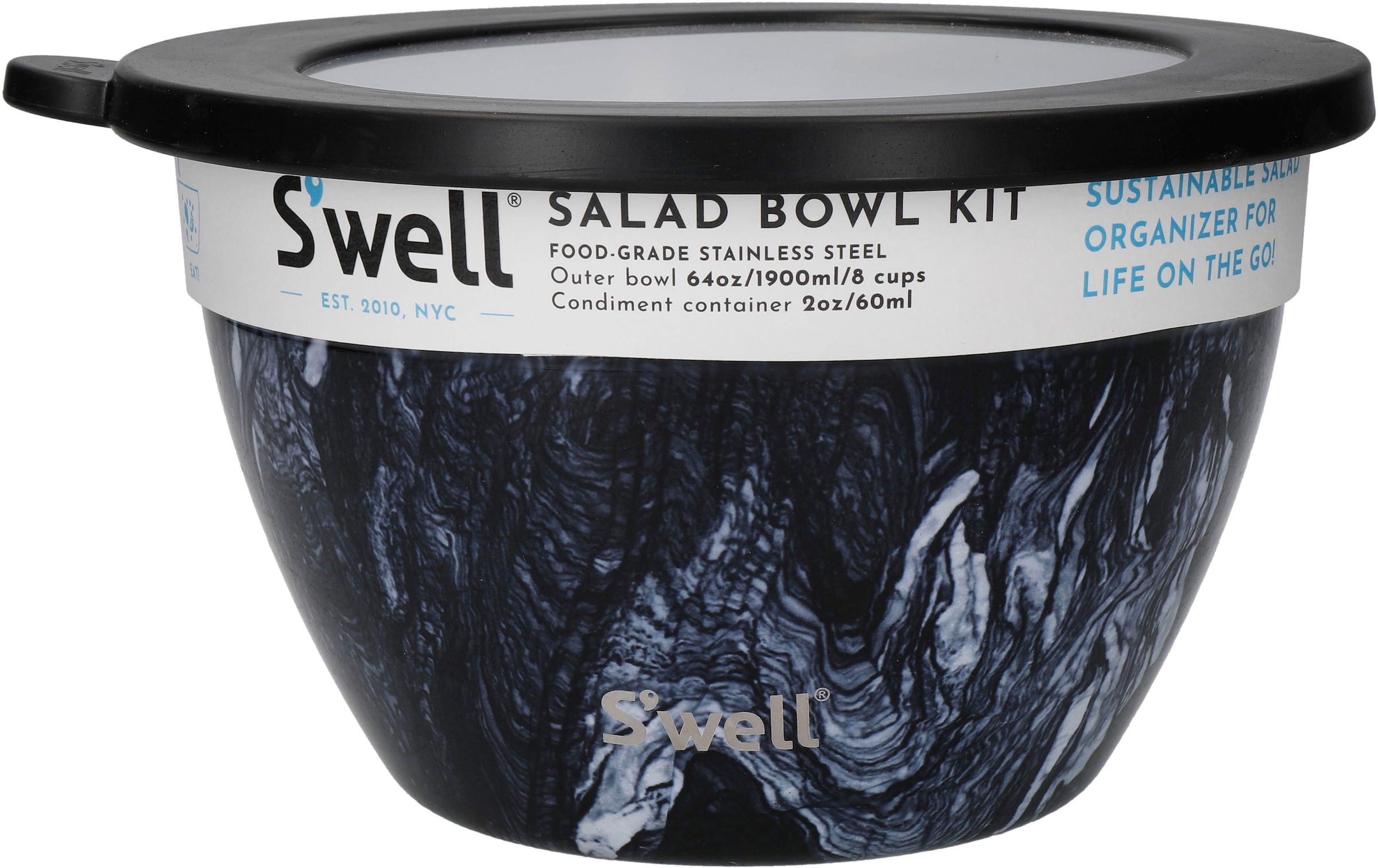 S'well Salatschüssel »S'well Onyx Salad Bowl Kit, 1.9L«, 3 tlg