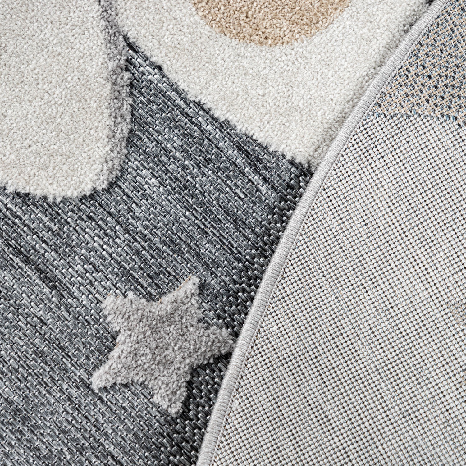 Paco Home Kinderteppich »Tweet 465«, rund, 12 mm Höhe, Flachgewebe, Hoch-Tief-Effekt, Motiv Mond & Sterne, Outdoor geeignet