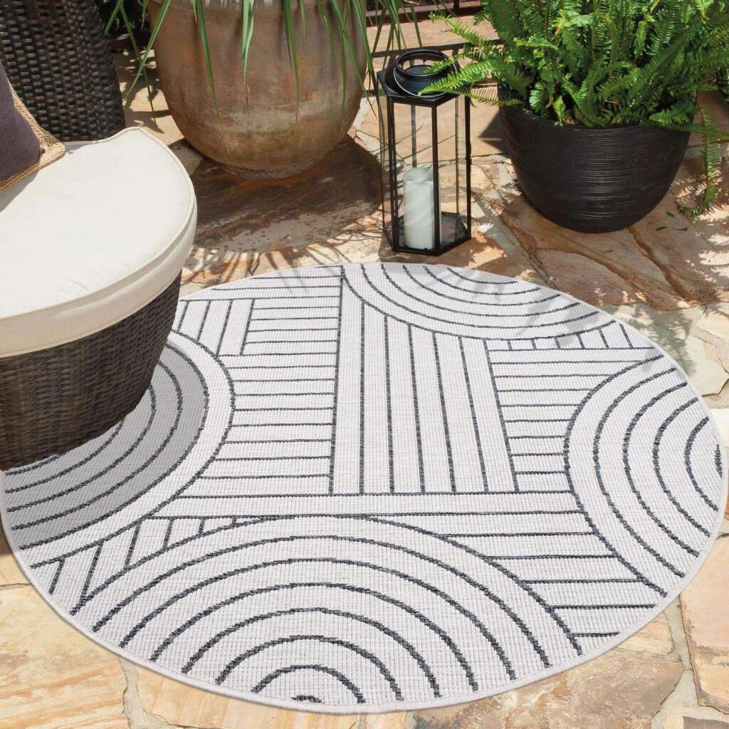 Carpet City Outdoorteppich "DUO RUG 5842", rund, 5 mm Höhe, Wendeteppich Wetterfest In- & Outdoor, Balkon, Terrasse, Woh