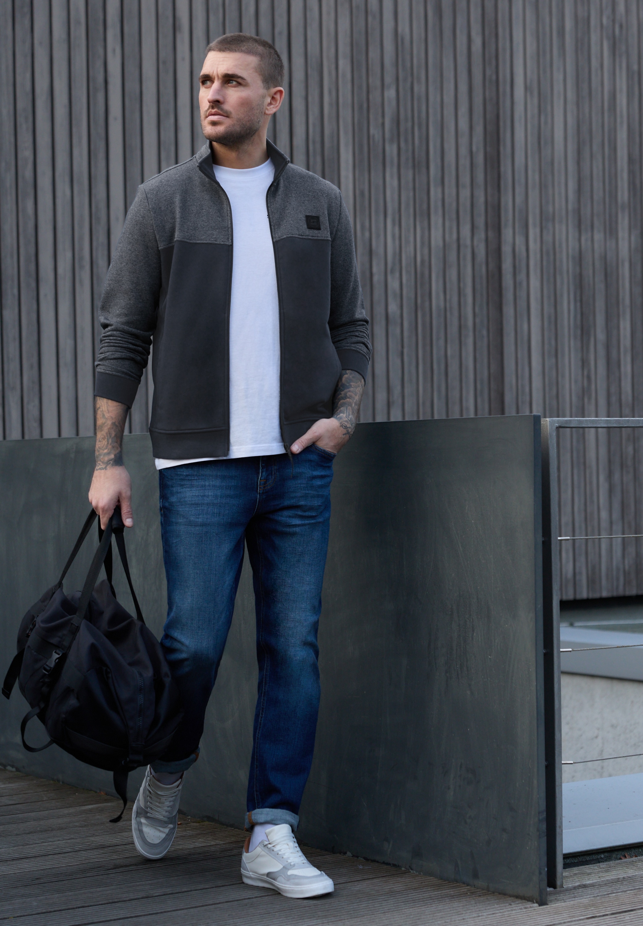 STREET ONE MEN Sweatjacke mit Stehkragen