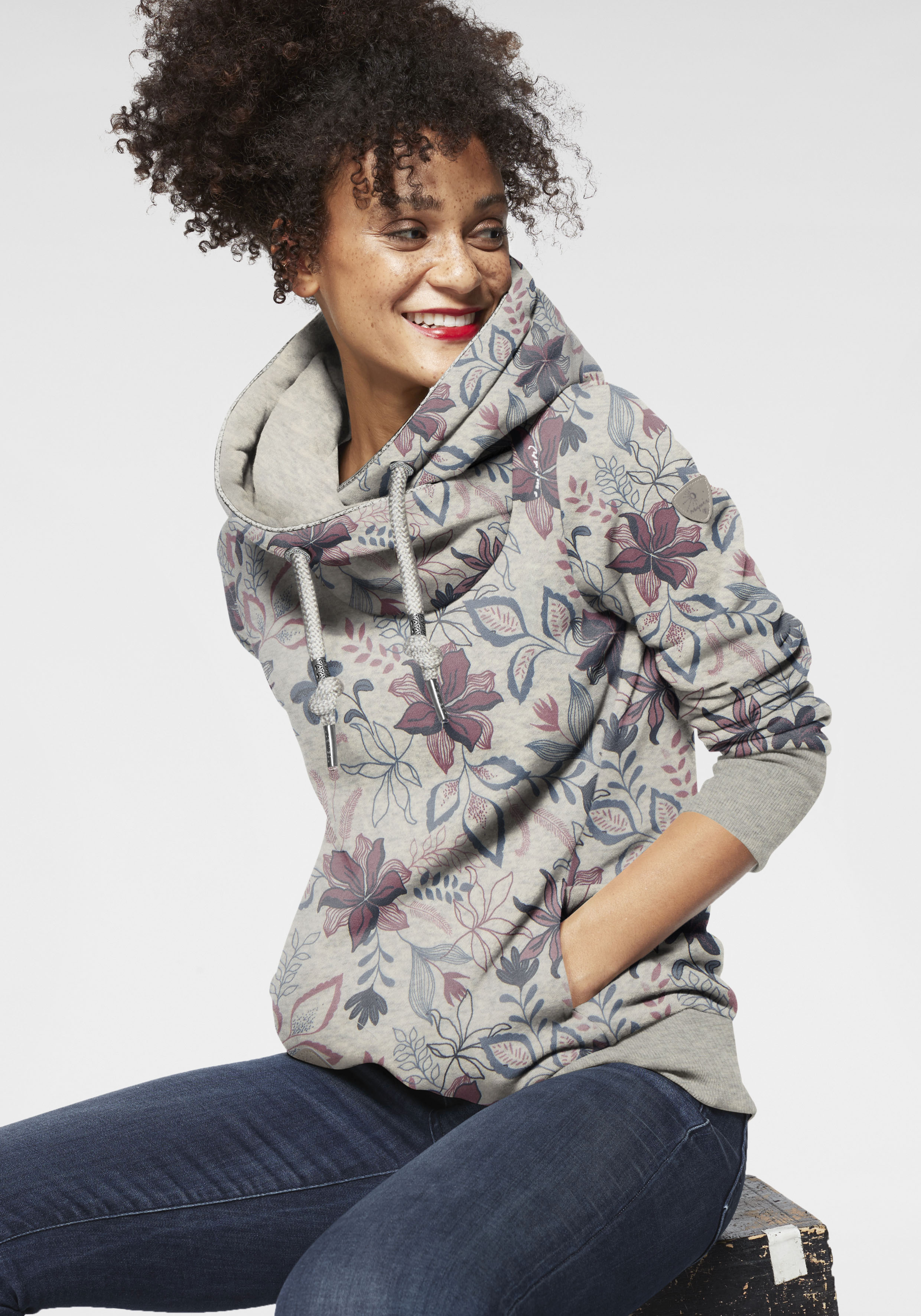 Ragwear Kapuzensweatshirt "GRIPY FLOWERS O", mit breitem Schalkragen mit floralem allover Print