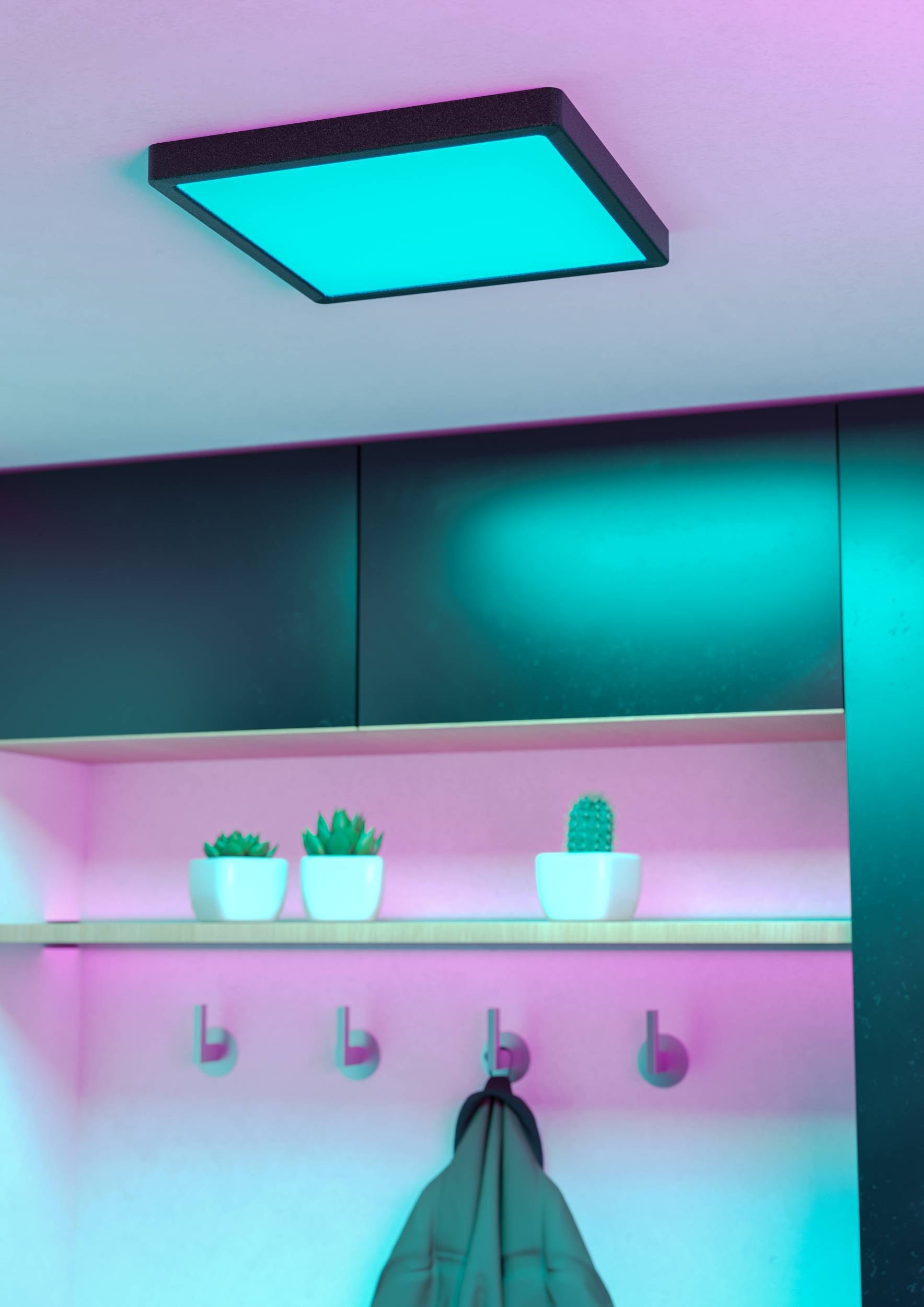 EGLO Aufbauleuchte »Fueva 6-Z Deckenlampe, ZigBee, App und Sprachsteuerung, Badlampe, IP44« LED-Modul 1 Stk. Kaltweiß | RGB Aufbauleuchte - L29,5 x B29,5 x H2,5 cm - schwarz - 13,5W inkl.