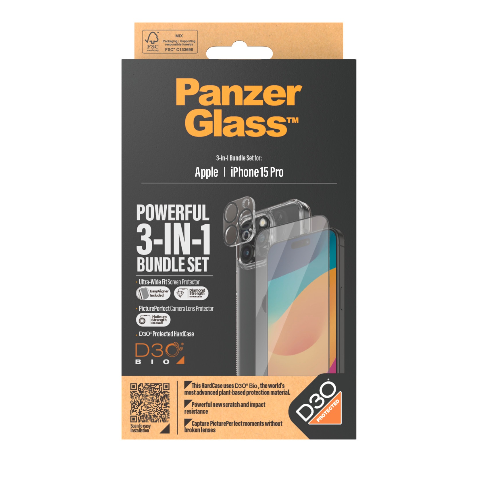 PanzerGlass Displayschutzglas »3-in-1-Pack Screen, Camera Protector und Cover«, für iPhone 15 Pro