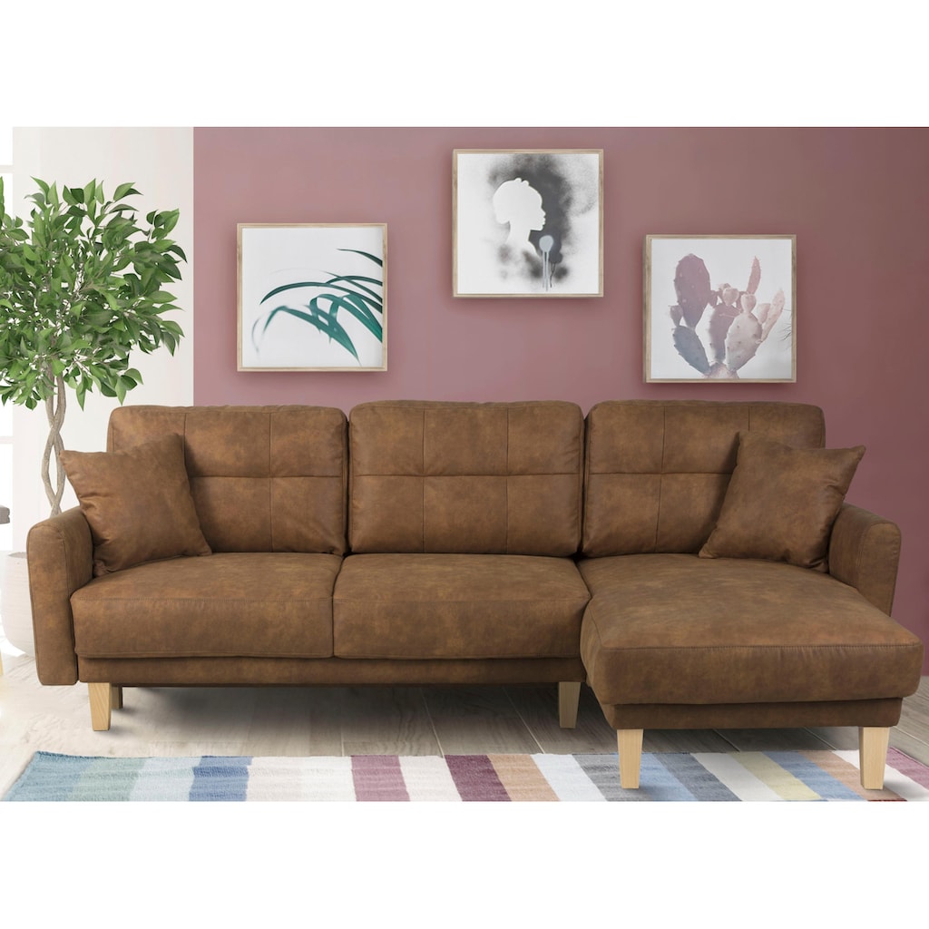 Home affaire Ecksofa »Triplo, Zierkissen, Schlaffunktion, B/T/H: 234/164/89 cm, L-Form«